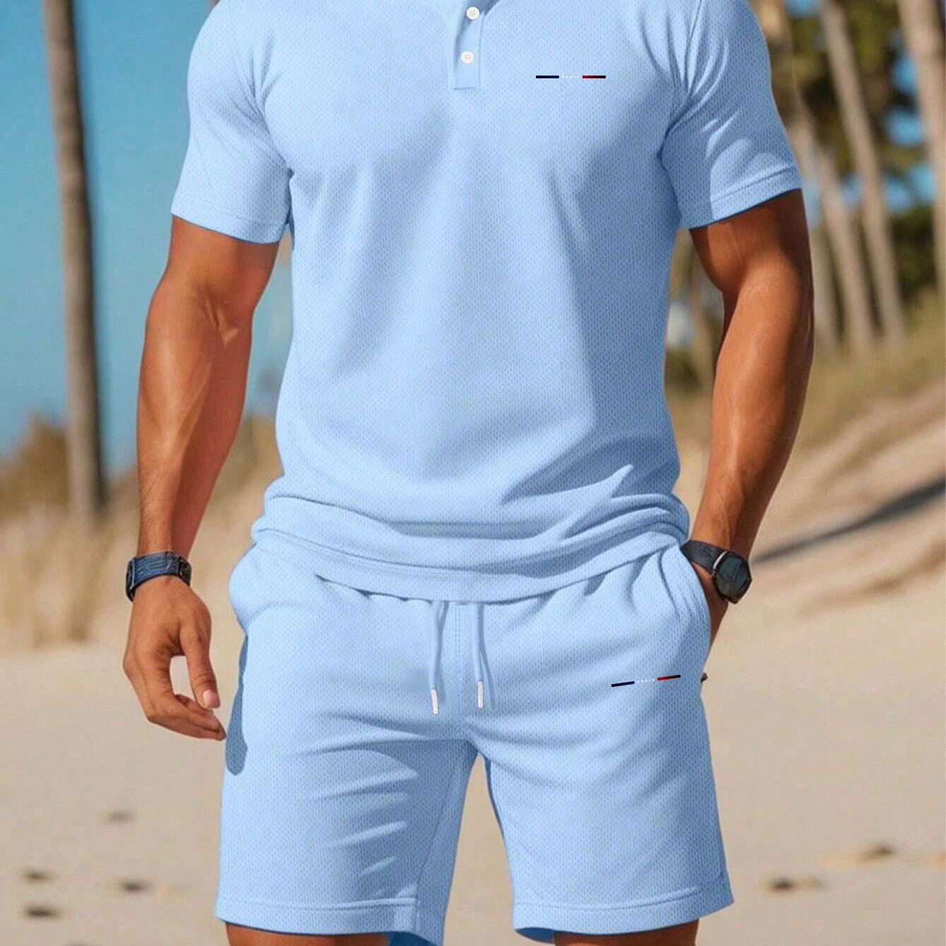 TEMU Casual Sporty Printed Short-sleeve And Shorts Set, 2pcs Daily Wear
