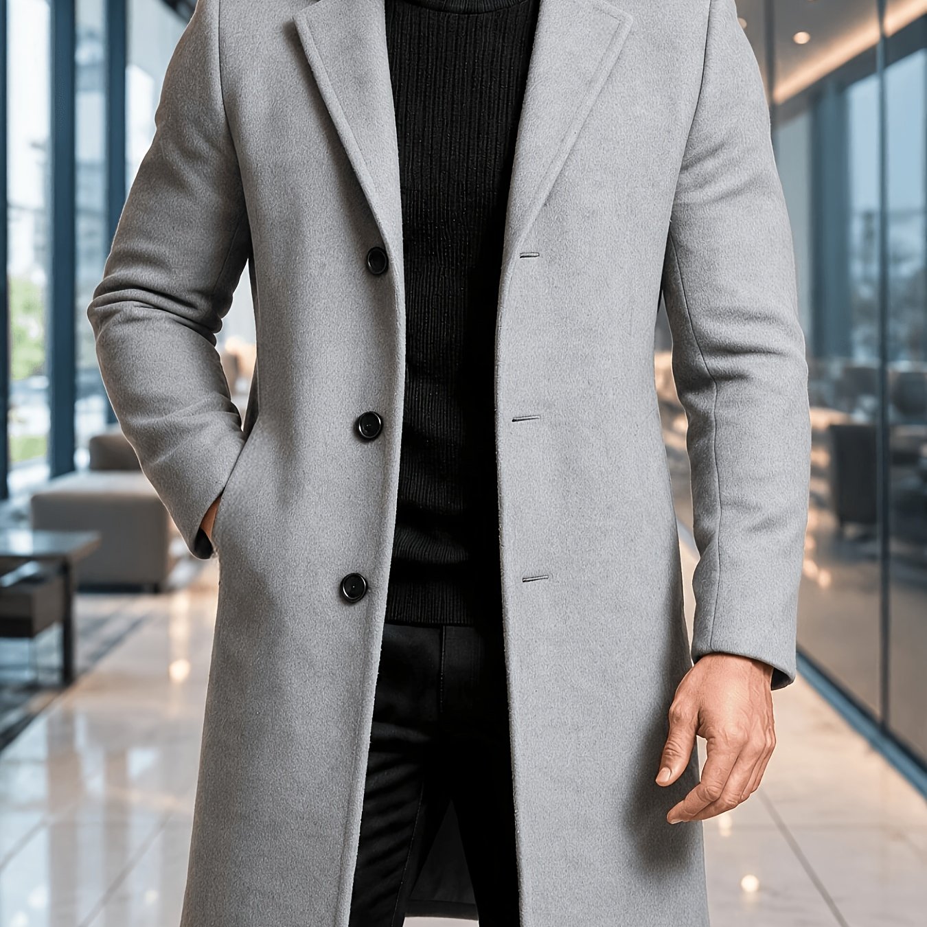 TEMU [mei Xi ] 2026 Spring/autumn Men's Trench Coat, Simple And Versatile Casual Outerwear For Spring And Autumn, Commuting And Daily Wear With Feel