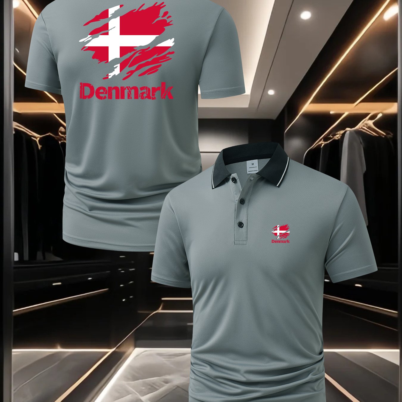 TEMU Men's Denmark Flag Themed Shirt With Front And Back Print Design, Fashionable And Versatile, Breathable And Comfortable Short Sleeve For Summer,