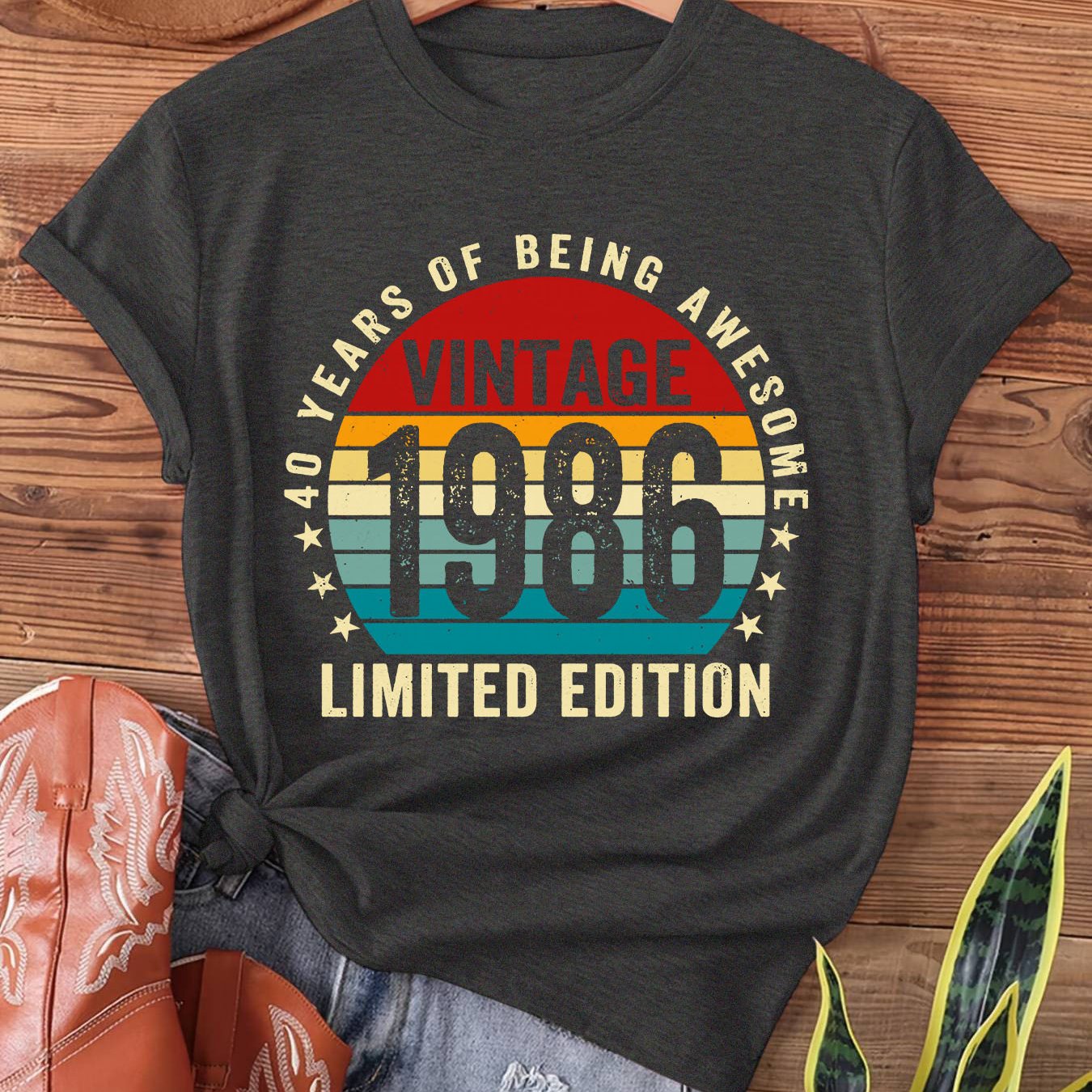 TEMU Camiseta vintage retro de 40 años con estampado "Nacida en 1986", manga corta y cuello , casual para verano y , ropa de mujer