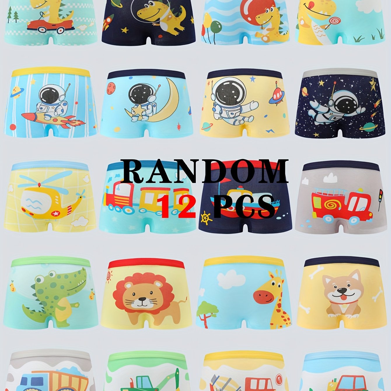 TEMU Random 12pcs/pack Boy Boxers Underwear Cute Animal Print Soft Cotton Breathable Boy Underpants
