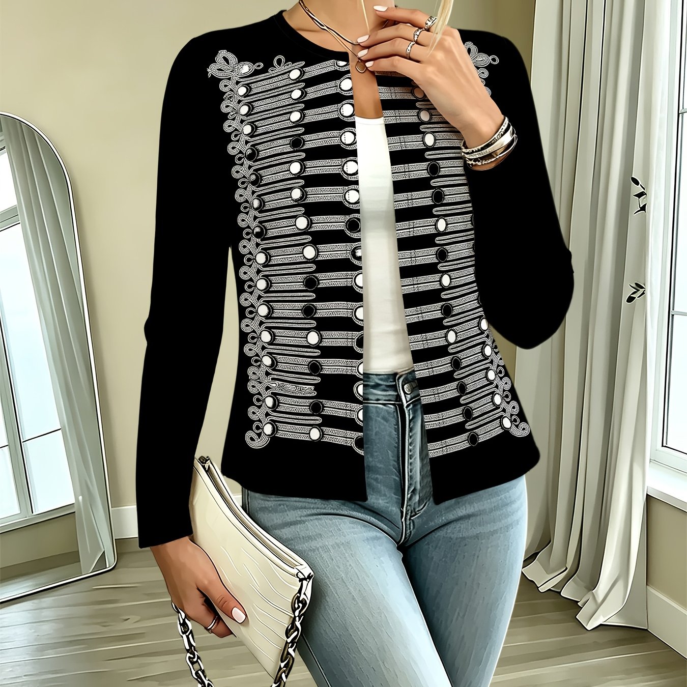 TEMU Ladies Size Long Sleeve Napoleon Printed