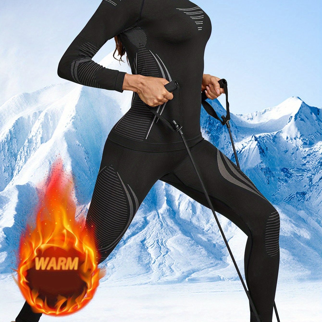 2pcs Set, New European And Autumn/winter Seamless Women's Sports Compression Tight- Layer For Skiing, Warm, Functional, Moisture-wicking, Quick-drying, Close-fitting Apparel Set