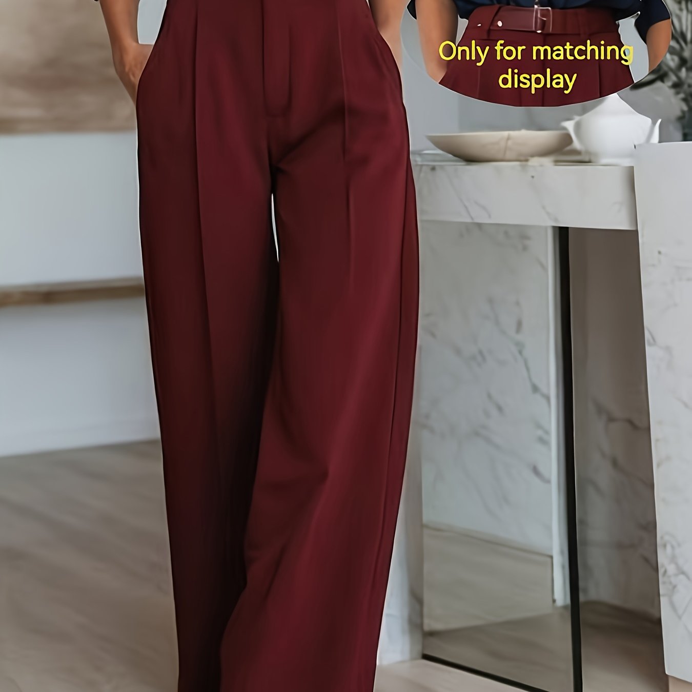 E-shop Elegante Damen Straight Wide Leg Hose in Unifarben (Ohne Gürtel)