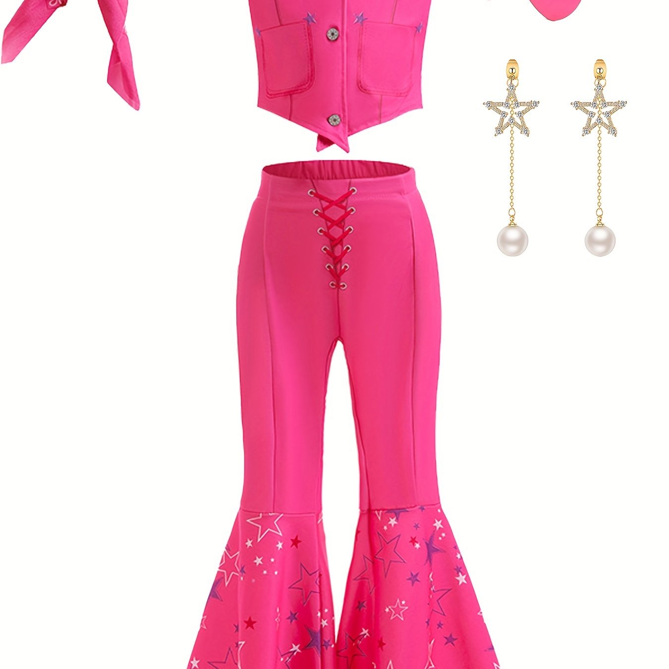 5pcs cowgirl cosplay costume set sleeveless top flare pants scarf earrings sunglasses set for christmas carnival mardi party gift