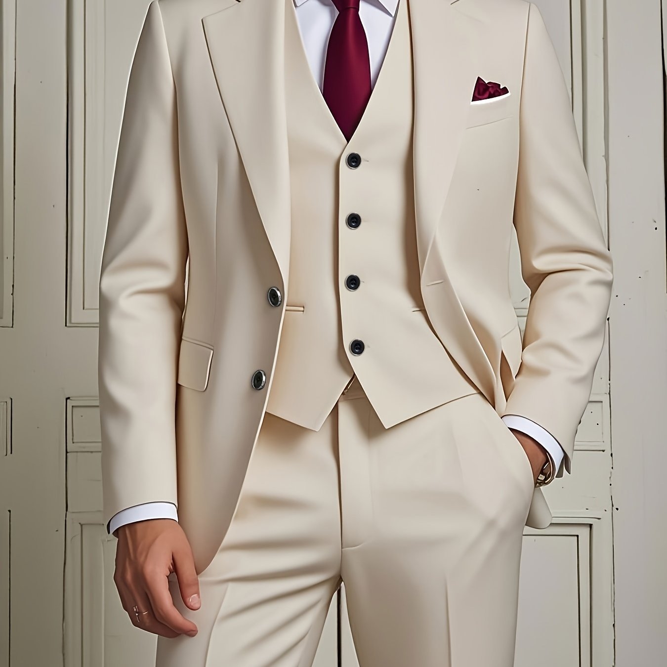 TEMU Three-piece Set Includes A Stylish Classic Suit, An Exquisite Vest, And Tailored Pants, Suitable For