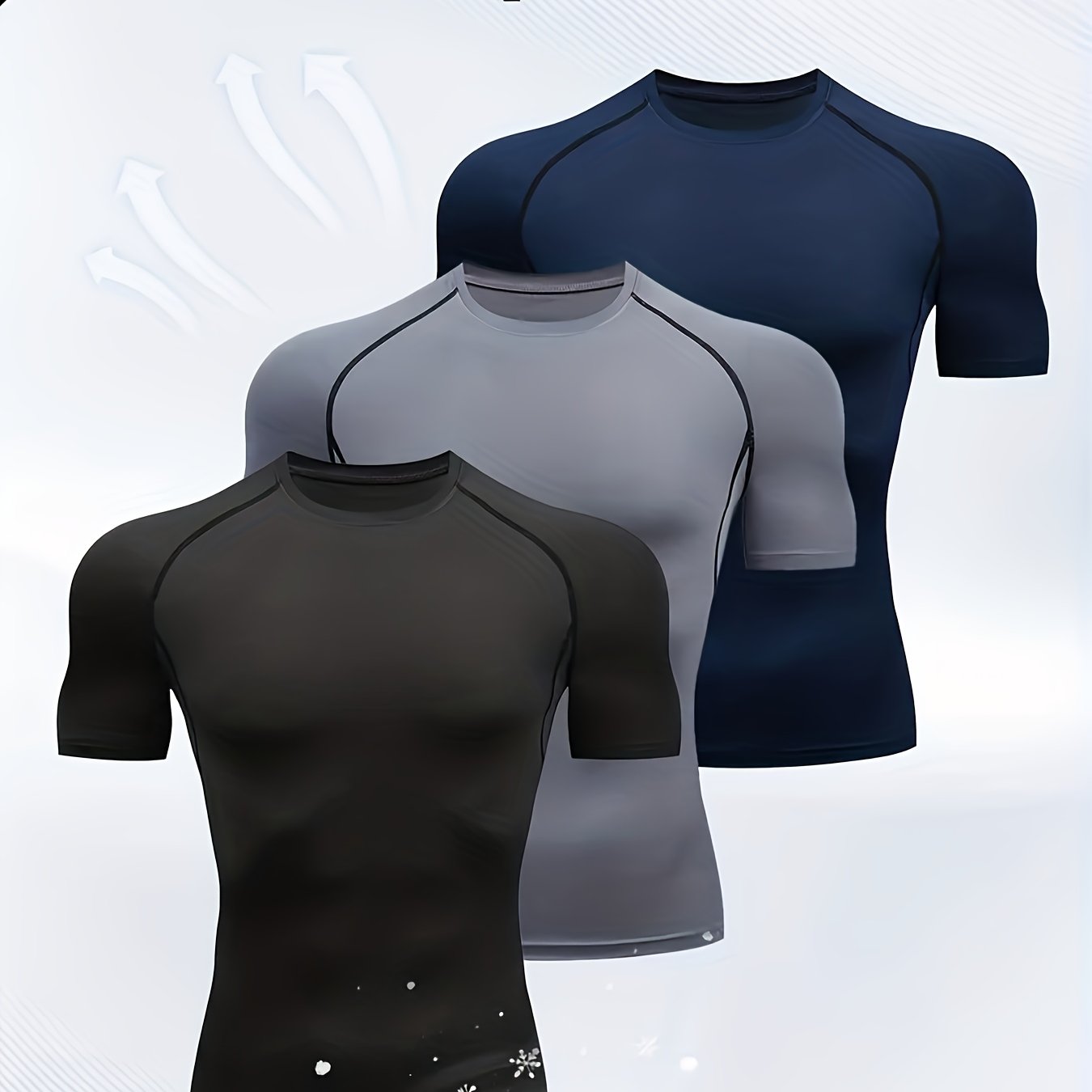 TEMU 3pcs Men's Stretch Sports Compression T-shirt - Breathable, Quick , Short Sleeves, Red With Black Trim, Crew Neck, Great For Gym And Outdoor