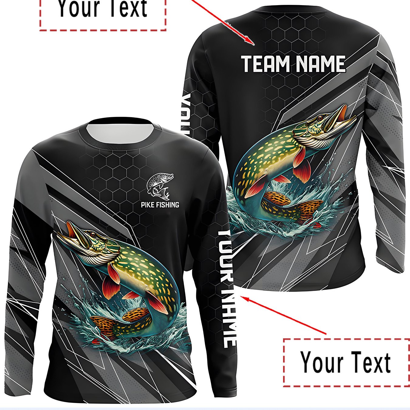 TEMU Personalized Long-sleeve Fishing Tournament Crew Neck Shirt, Customizable With Name And Design, For Men Only