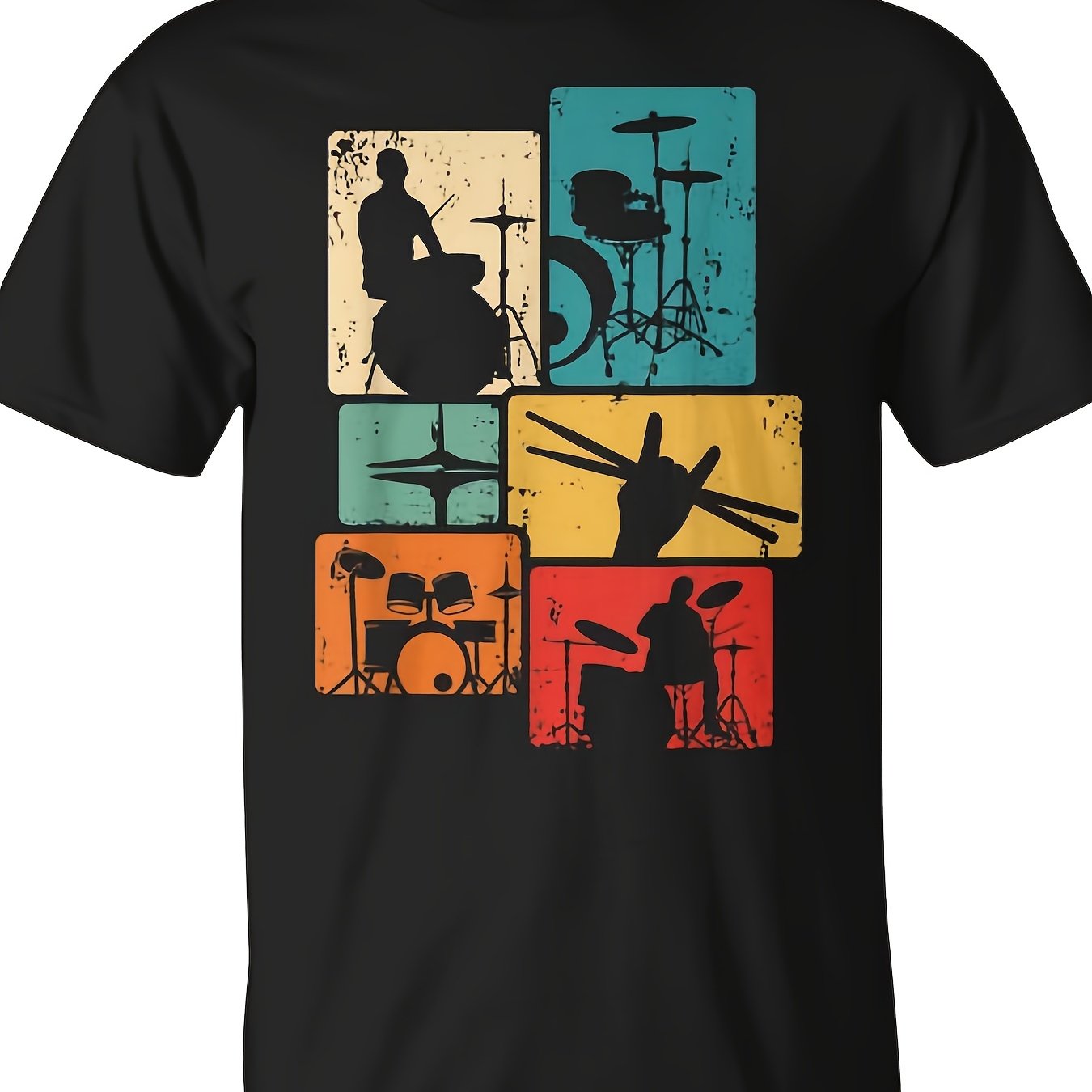 TEMU Drummer Rock Music Drumsticks Drummer Vintage T-shirt | Monstery Unisex, Fun Christmas Novelty Gift, Summer Trendy Streetwear, Top Quality