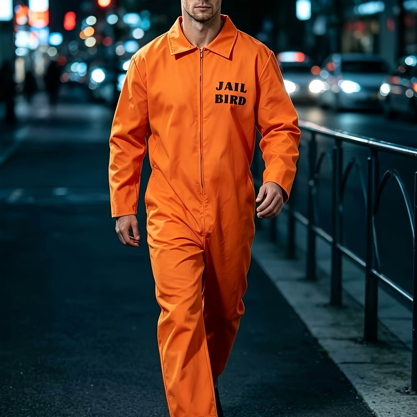 TEMU Men's Apparel Jumpsuit Overalls For Holiday Parties, Stage Performances, And Role-playing Prison Uniform Costume Sets