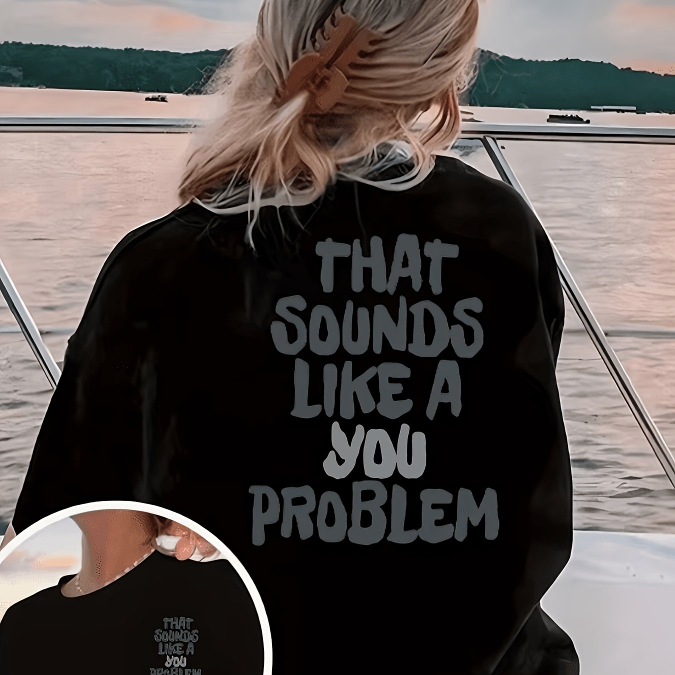 TEMU Front And Back Print Short Sleeve T-shirt - That Sounds Like A You Problem, Humorous Slogan Tee, Women's Spring Summer Trendy Printed Top,
