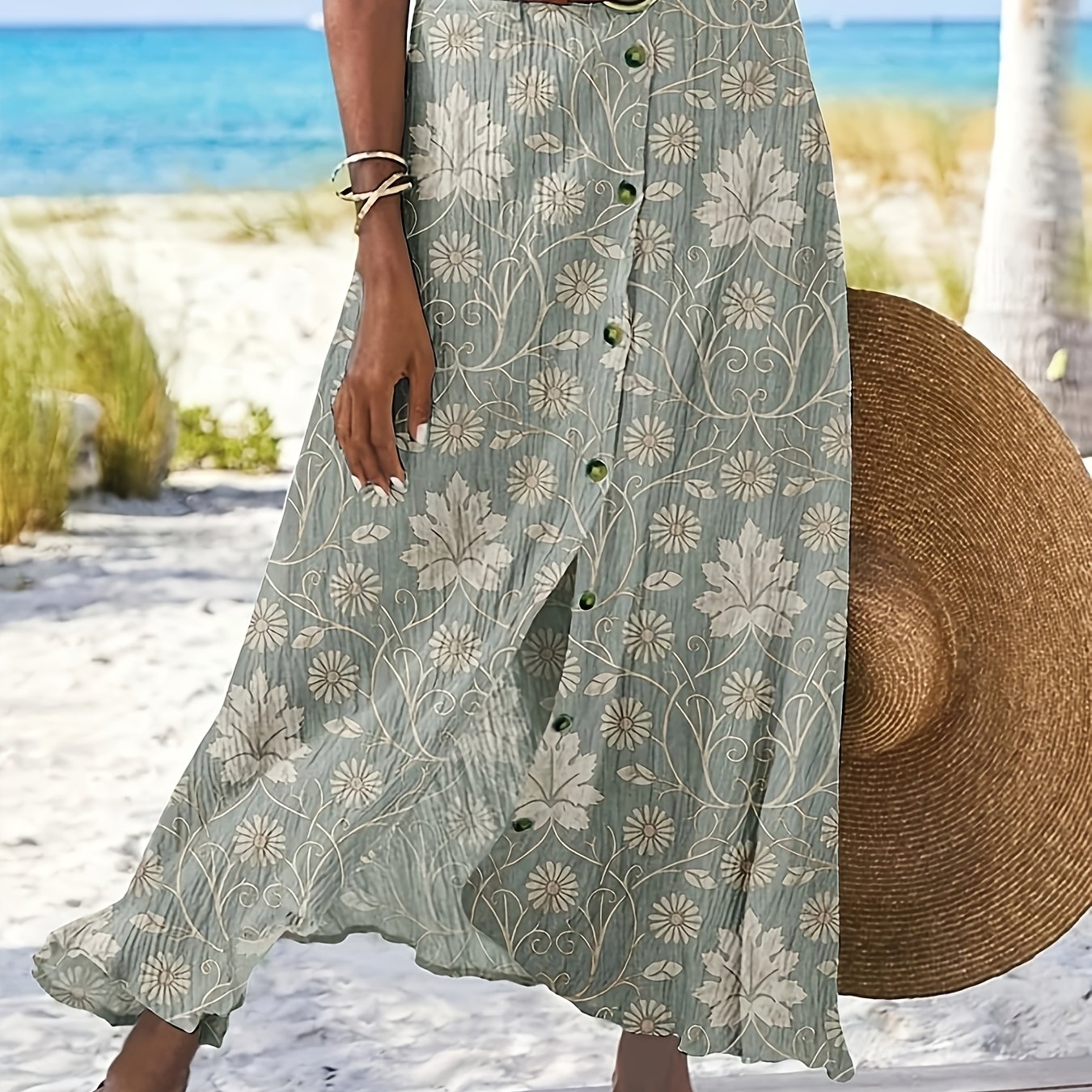 Image of Waistless Floral Plant Art Print Women's Casual Skirt