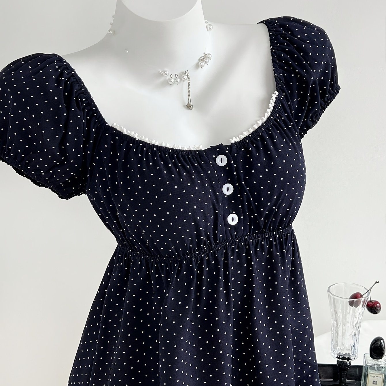 TEMU Womenâs Elegant Square Neck Polka Dot Print Short Sleeve Shirt Top