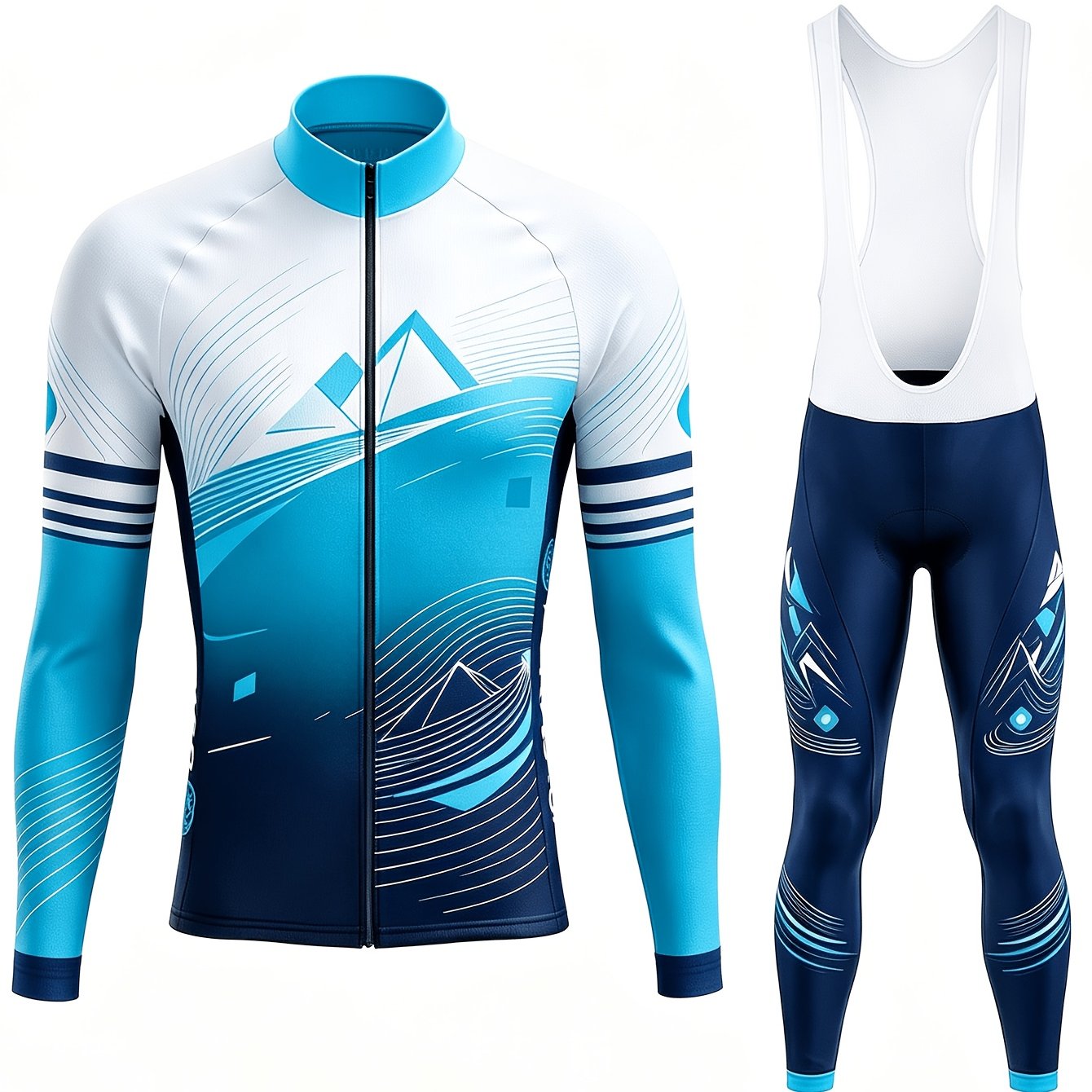 Image of Gradient -colored Long-sleeve Cycling Outfit Set. Breathable Mountain Bike/road Bike Backpacking Pants. Professional Racing Cycling Apparel Set