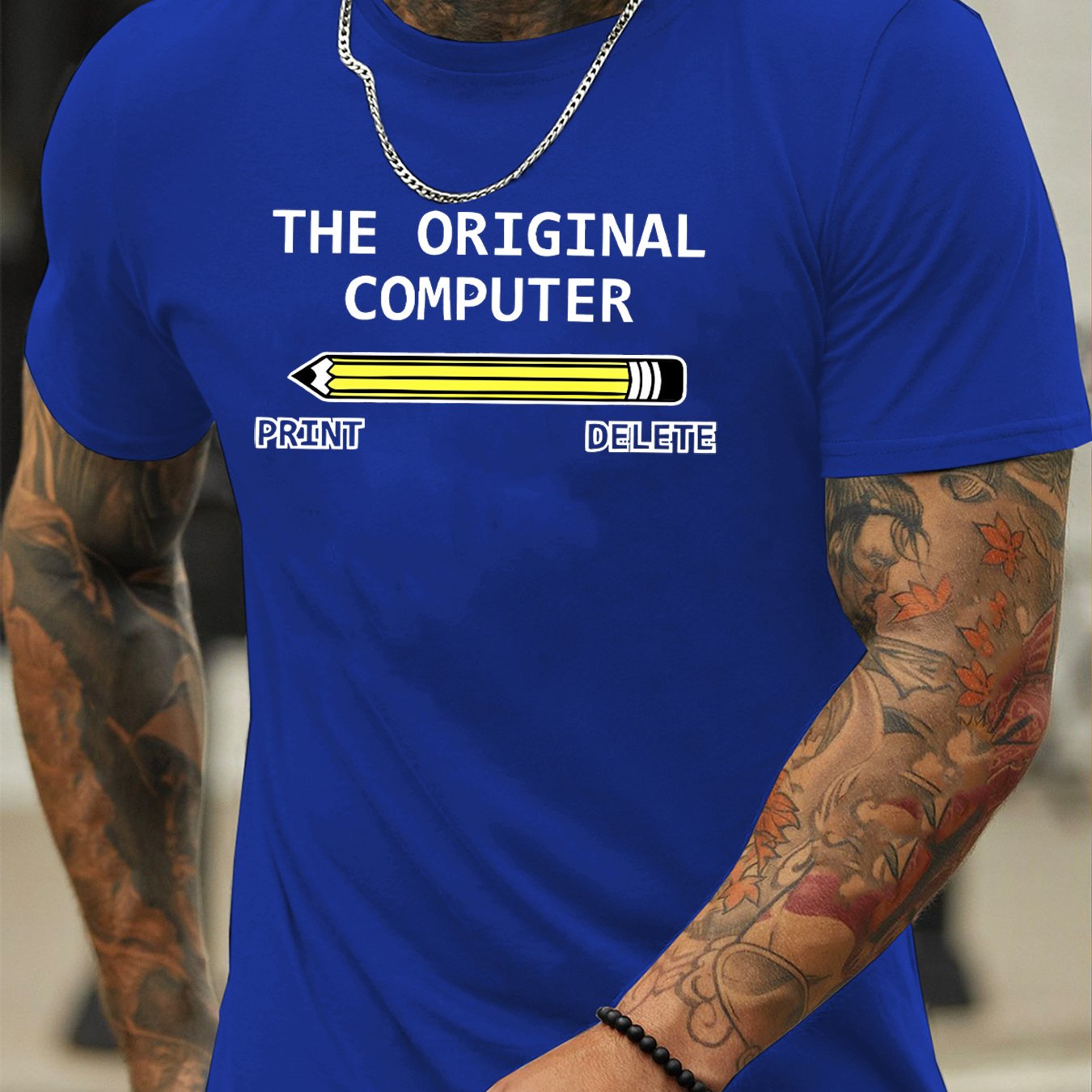 TEMU Men's Summer Fashion T-shirt With Unique - Casual Round Neck, Soft Polyester, Machine Washable
