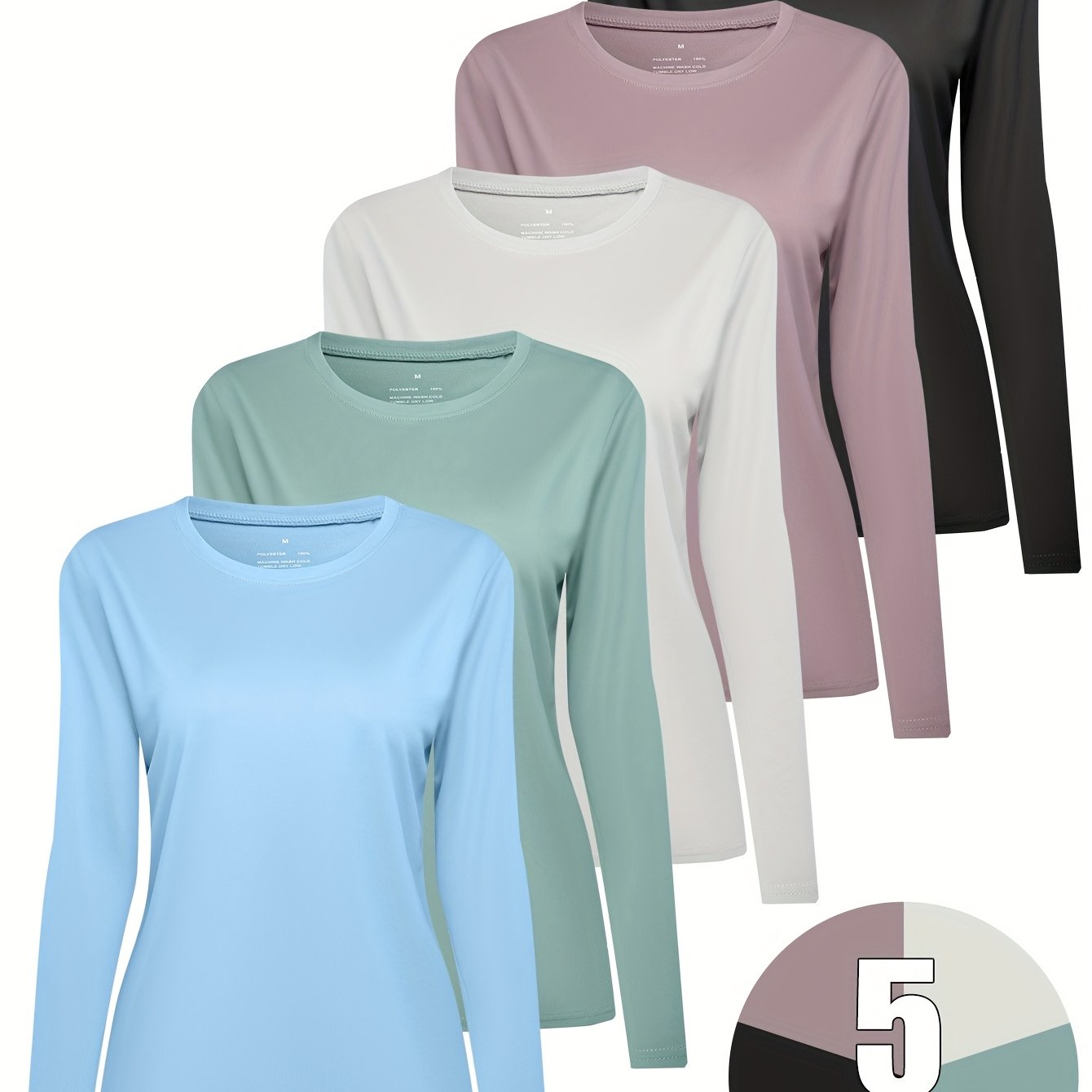 E-shop TELALEO 5er-Set Damen Freizeit Sport Langarm Lauf T-Shirts, schnelltrocknend und atmungsaktiv, geeignet für Sport und