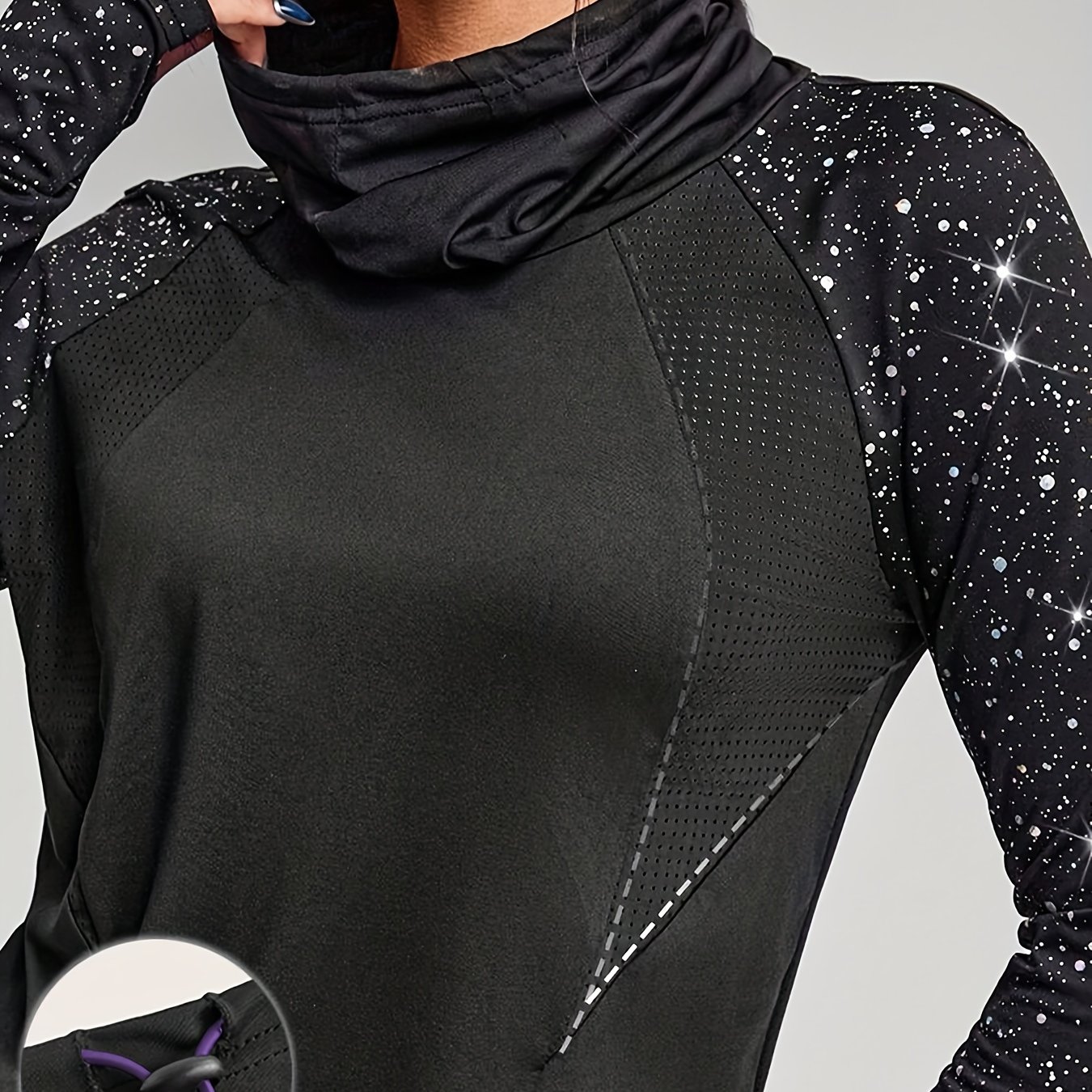 E-shop Schimmerndes Sport-Sweatshirt mit Stehkragen, langen Ärmeln Daumenlöchern, Mesh-Einsätzen für Atmungsaktivität einer passgenauen Passform,