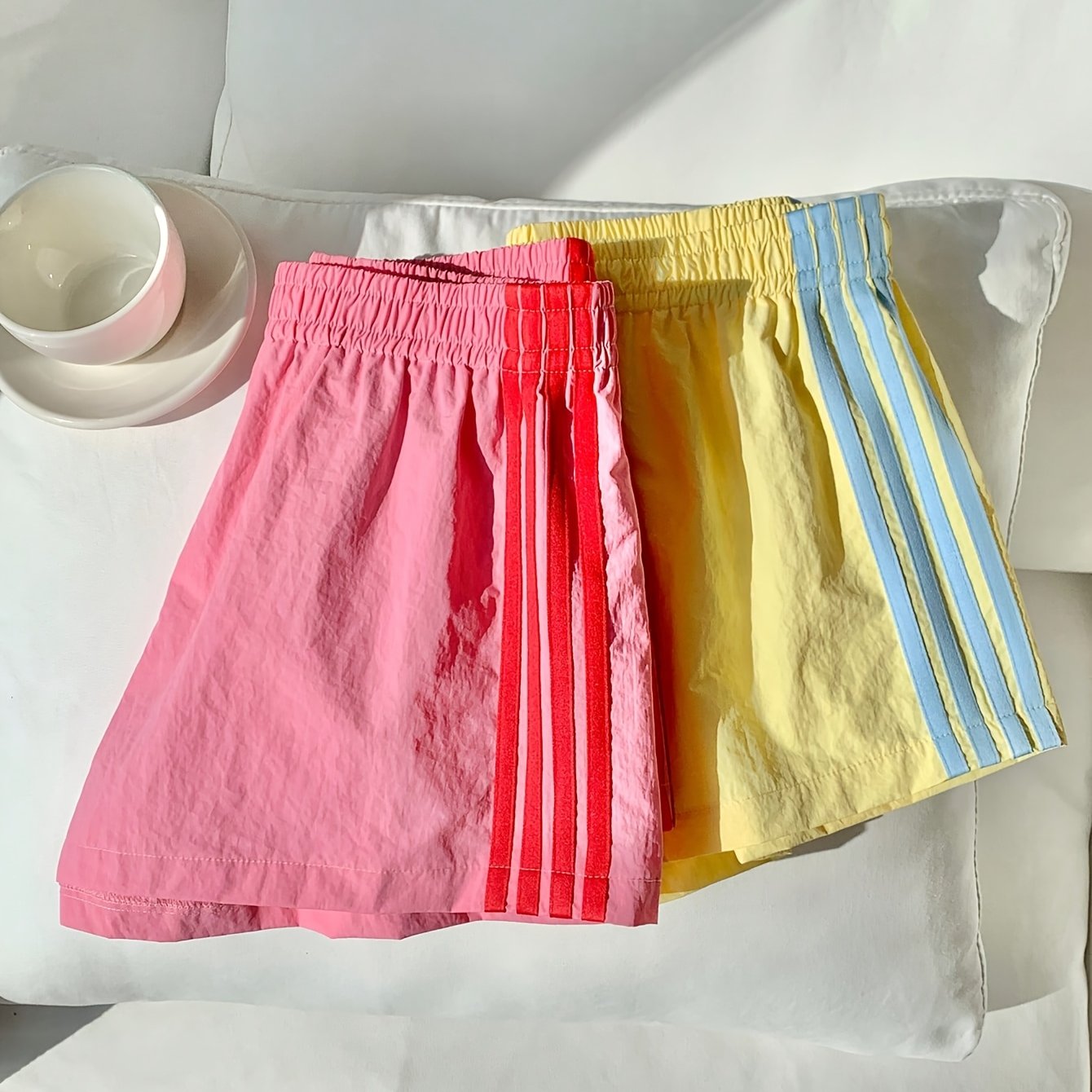 2pcs Women's Elastic Waist Side Striped Loose Casual Shorts, Back To Season