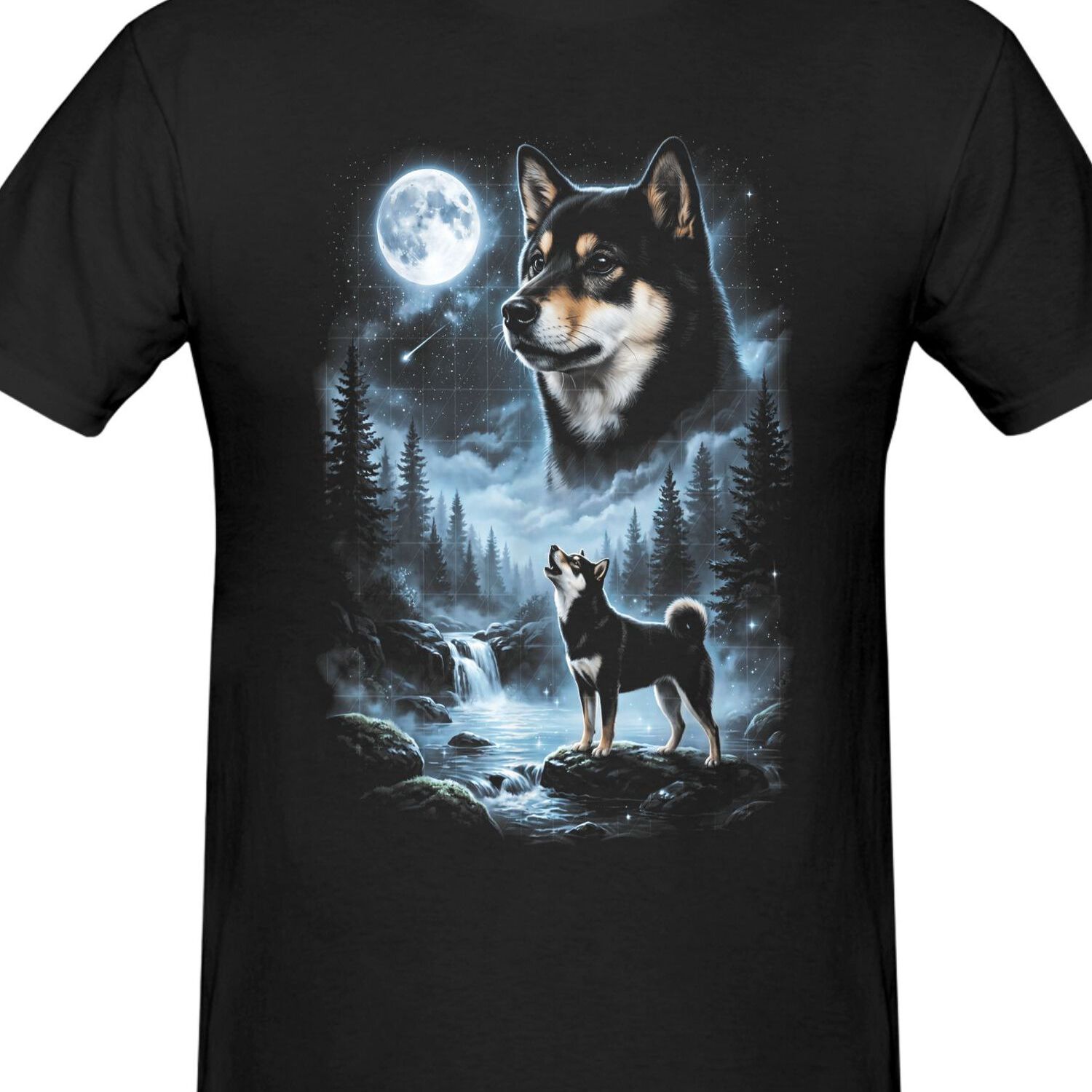 Image of Black And Tan At The Moon Retro 90's Dog 100% Plain T-shirt, Soft Breathable Crew Neck Short Sleeve For Men, Casual Everyday Wear For Home, Work, Travel, Sports, And Streetwear