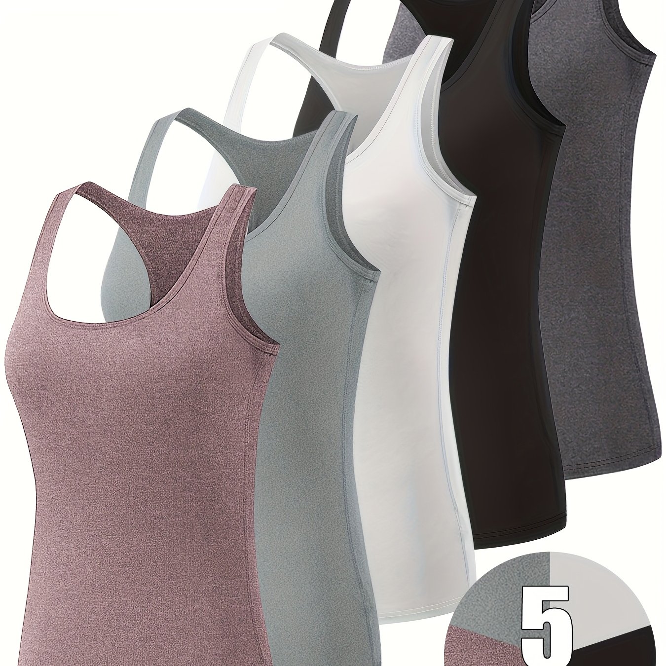 Image of 5pcs Women's Casual Yoga Tank Top Set, Suitable For Sports, Running, And Featuring Breathable, Moisture-wicking Sleeveless Design
