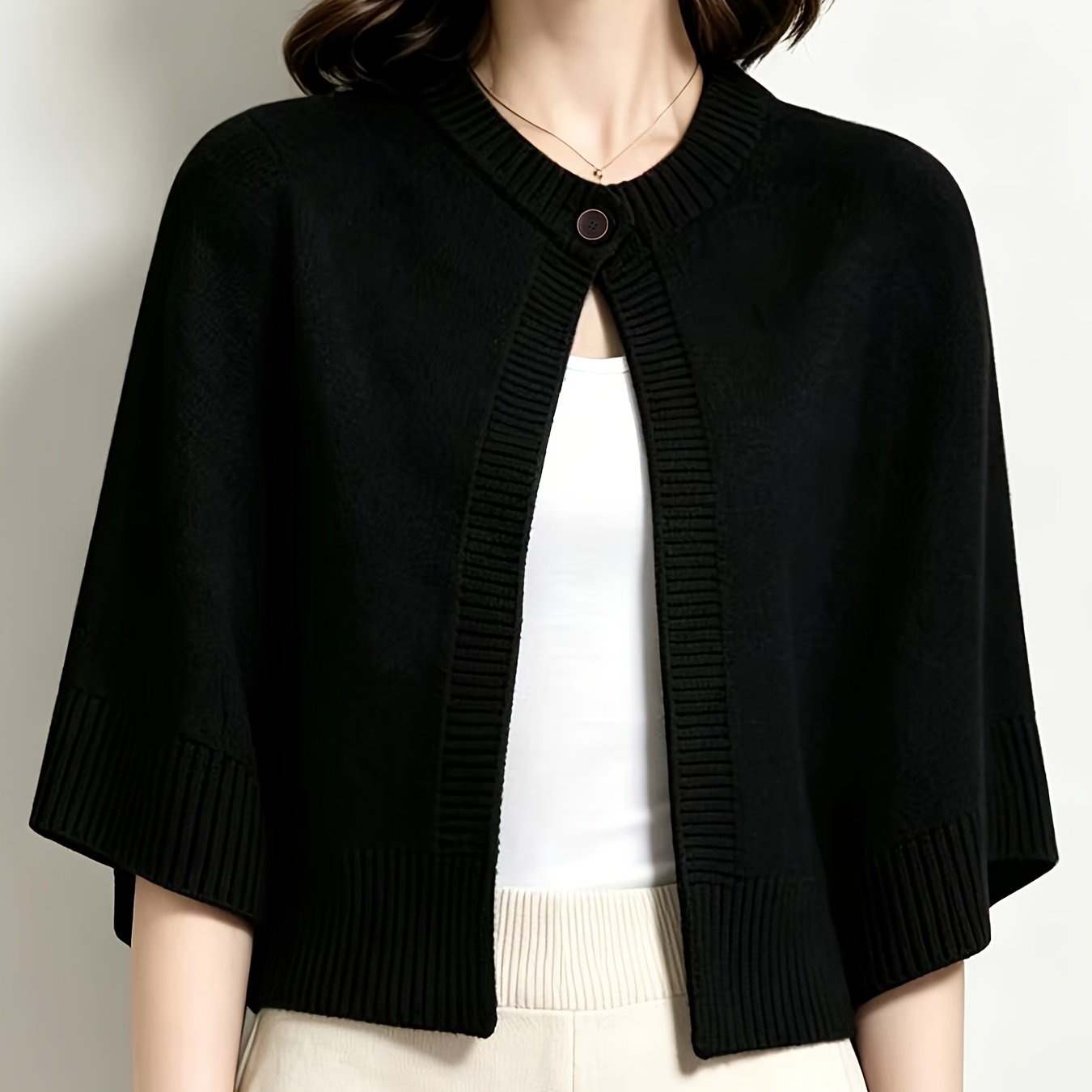 TEMU Cardigan court d'automne/hiver pour femme, cape-châle à col rond et manches chauve-souris, pull de dessus-de-manche polyvalent, haut manches