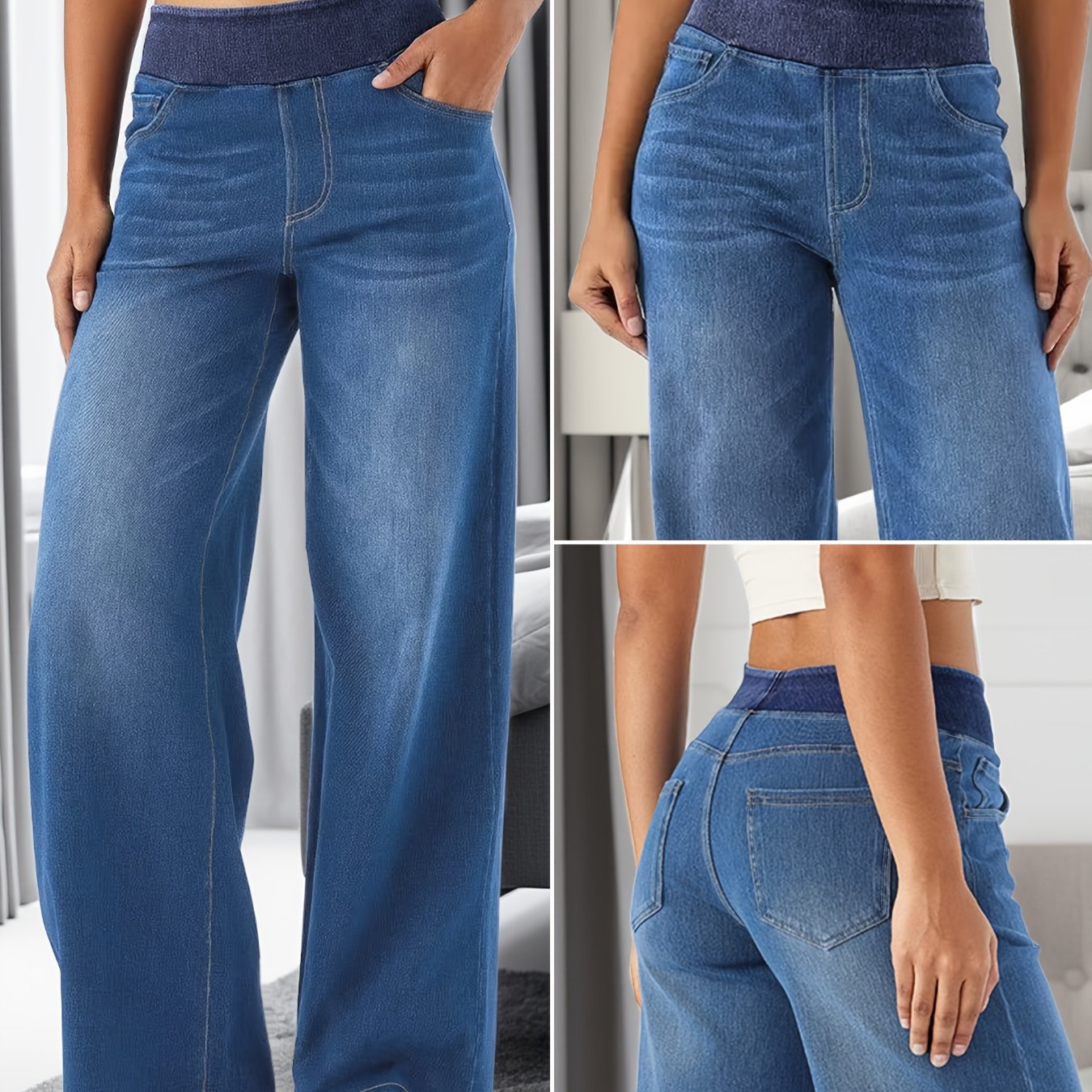 Ladies Fashion; High-end Stretch Denim; Versatile Stretch Elastic High Waist; ; Straight Leg; Denim; Women's Trousers; New; Drape; Straight Wide-leg Trousers For Women