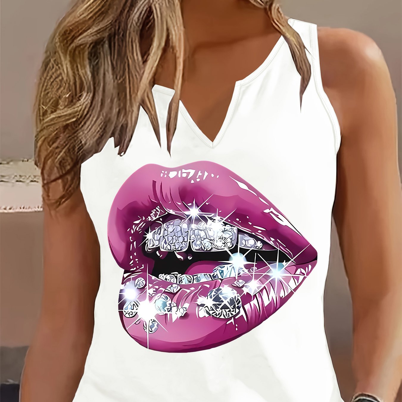 E-shop 5.17 Damen Tank Top, V-Ausschnitt Tank Top mit Print Design, vielseitiges cooles Frühlings- und Sommeroberteil für Damen