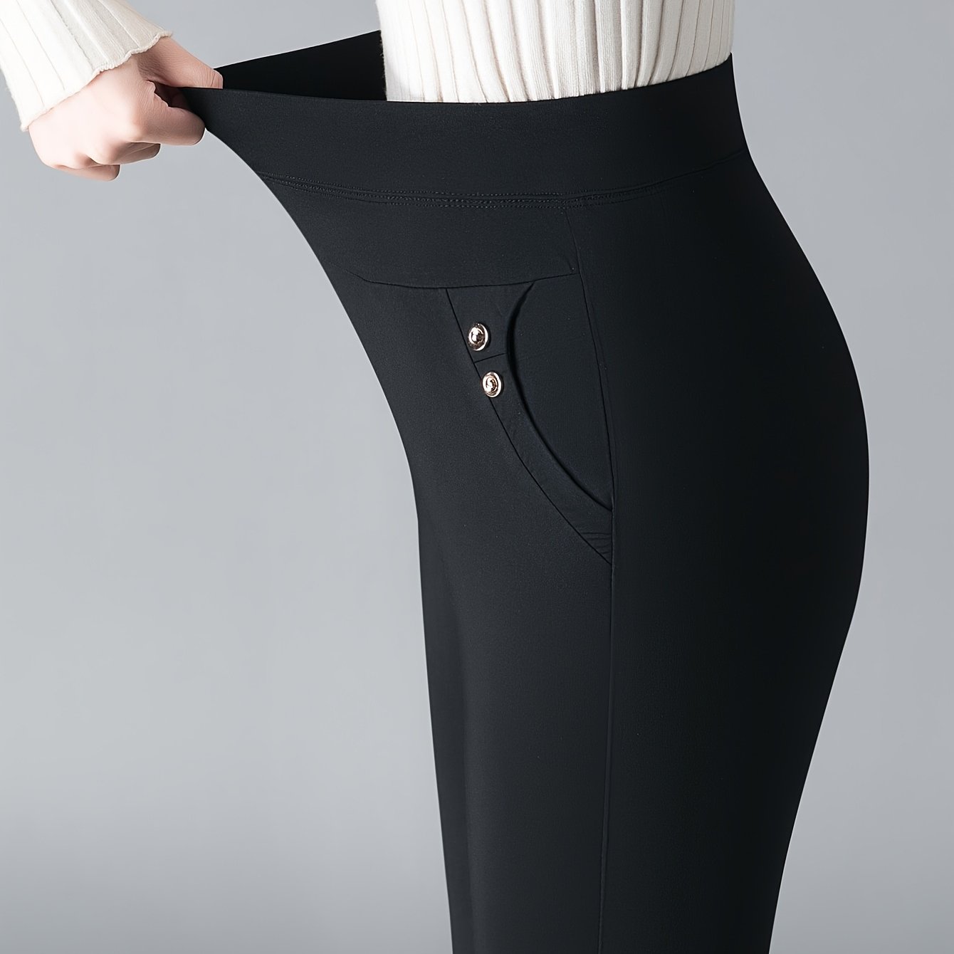 TEMU Pantalon de base extensible à taille élastique pour femmes, vêtement d'extérieur, mode toutes , pantalon moulant décontracté pour pieds courts,