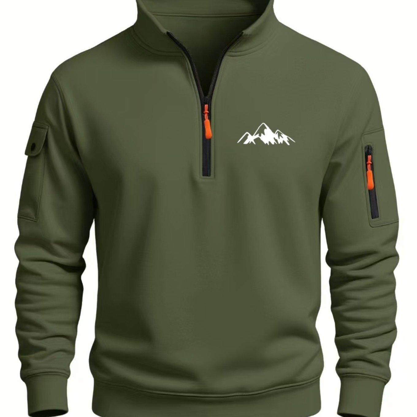 TEMU Western Autumn Winter ' Style Outdoor Theme Functional Collar Sweatshirt, Mountain With Contrast Zipper And Multi-, Comfortable Breathable
