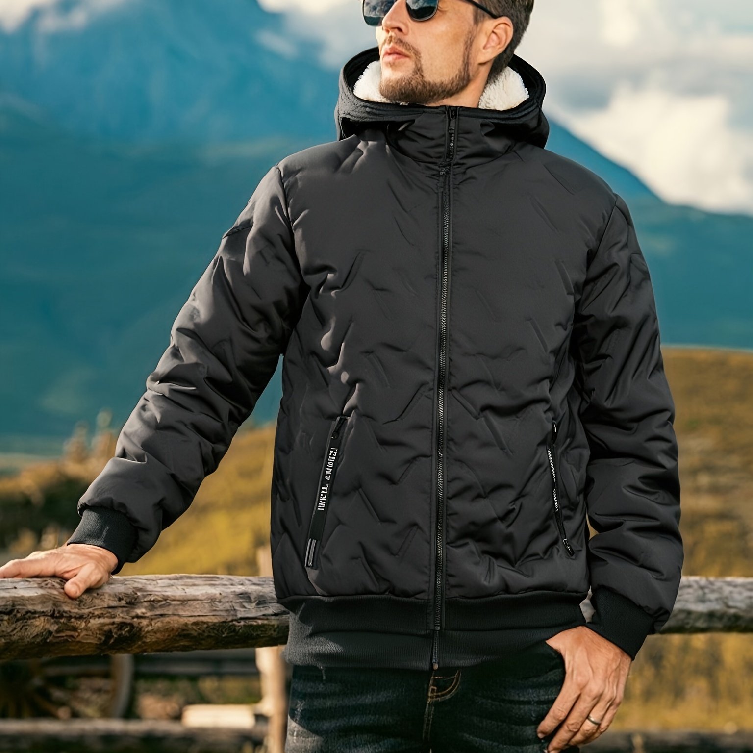 TEMU Men's Heavyweight Winter Jacket - Thermal Insulated Hooded Coat With Full-zip Closure, Front Pockets - Non-stretch For Cold Weather, Hiking,