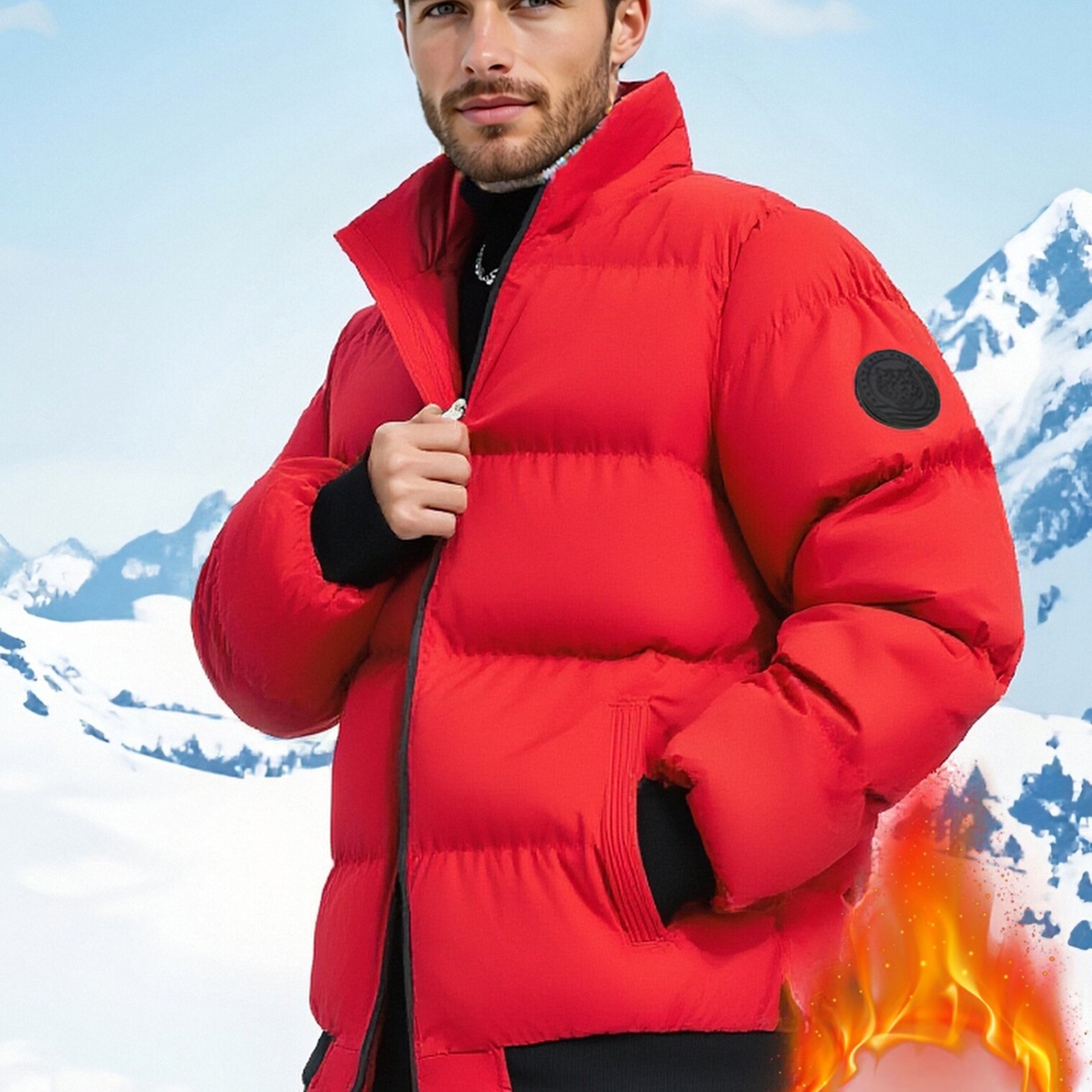 TEMU Jingmeleng : Autumn/winter Men's Thick Padded Coat, Solid , Comfortable And Versatile Outdoor Mountaineering Sports Jacket