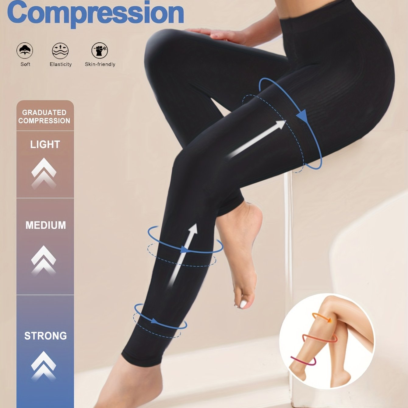 TEMU 1-pack Women's Compression Ankle Pants For Lifting And Leg, Versatile Base Layer With Segmented Pressure Relief, 15-20mmhg Graduated Compression