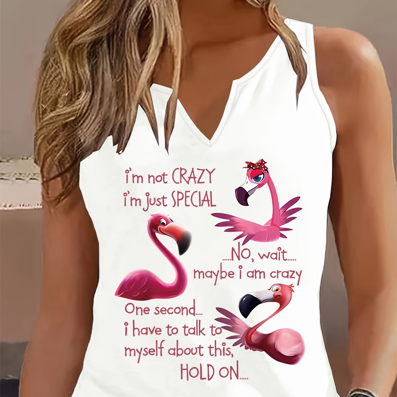 TEMU Fashionable Women's Tank Top With A Refreshing Design, Featuring A Fun Flamingo Print And A V-neck Sleeveless Style, Perfect For Casual And