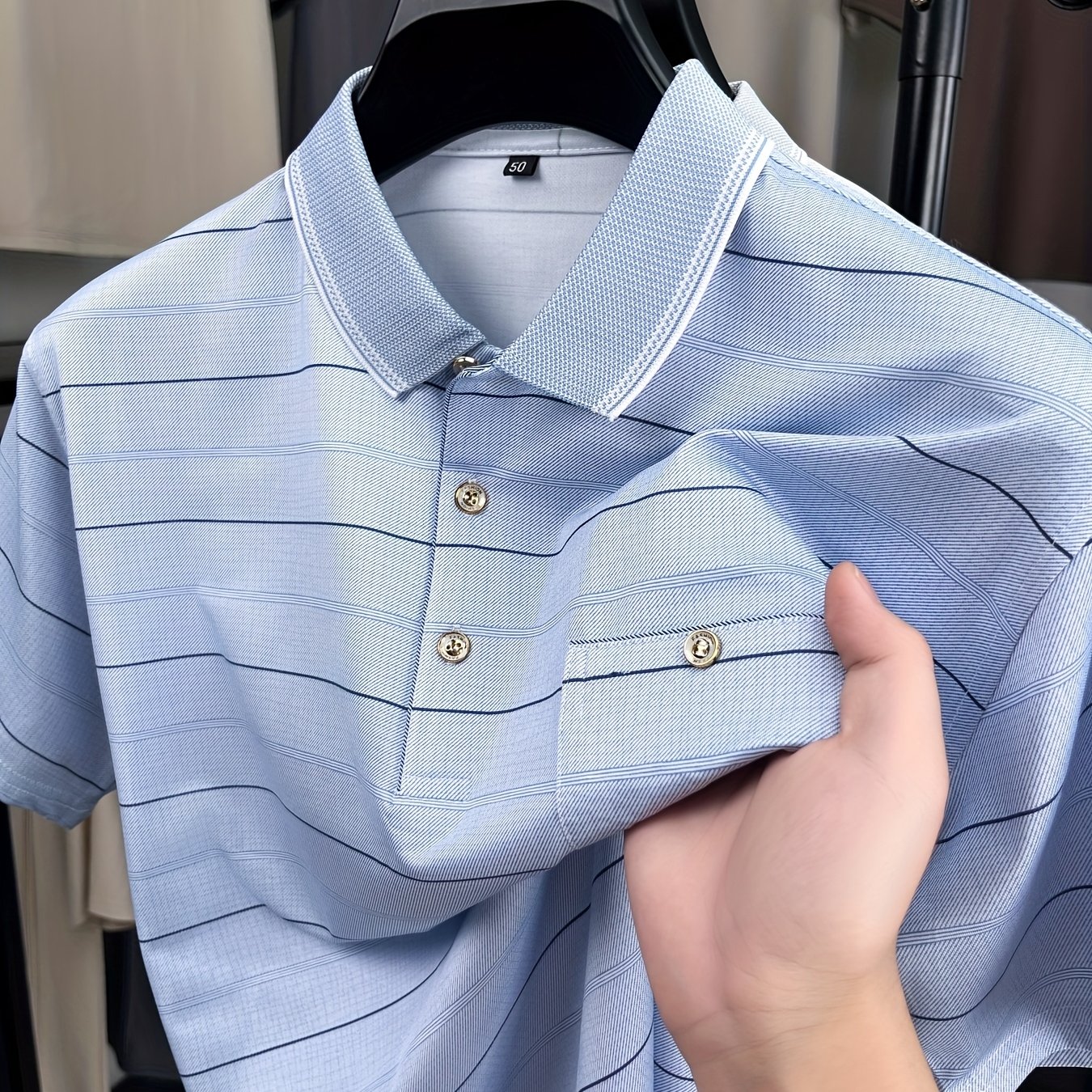 E-shop [ Cool] Herren Kurzarm T-Shirt Sommer Reversdruck Lässiges Poloshirt Papa Outfit