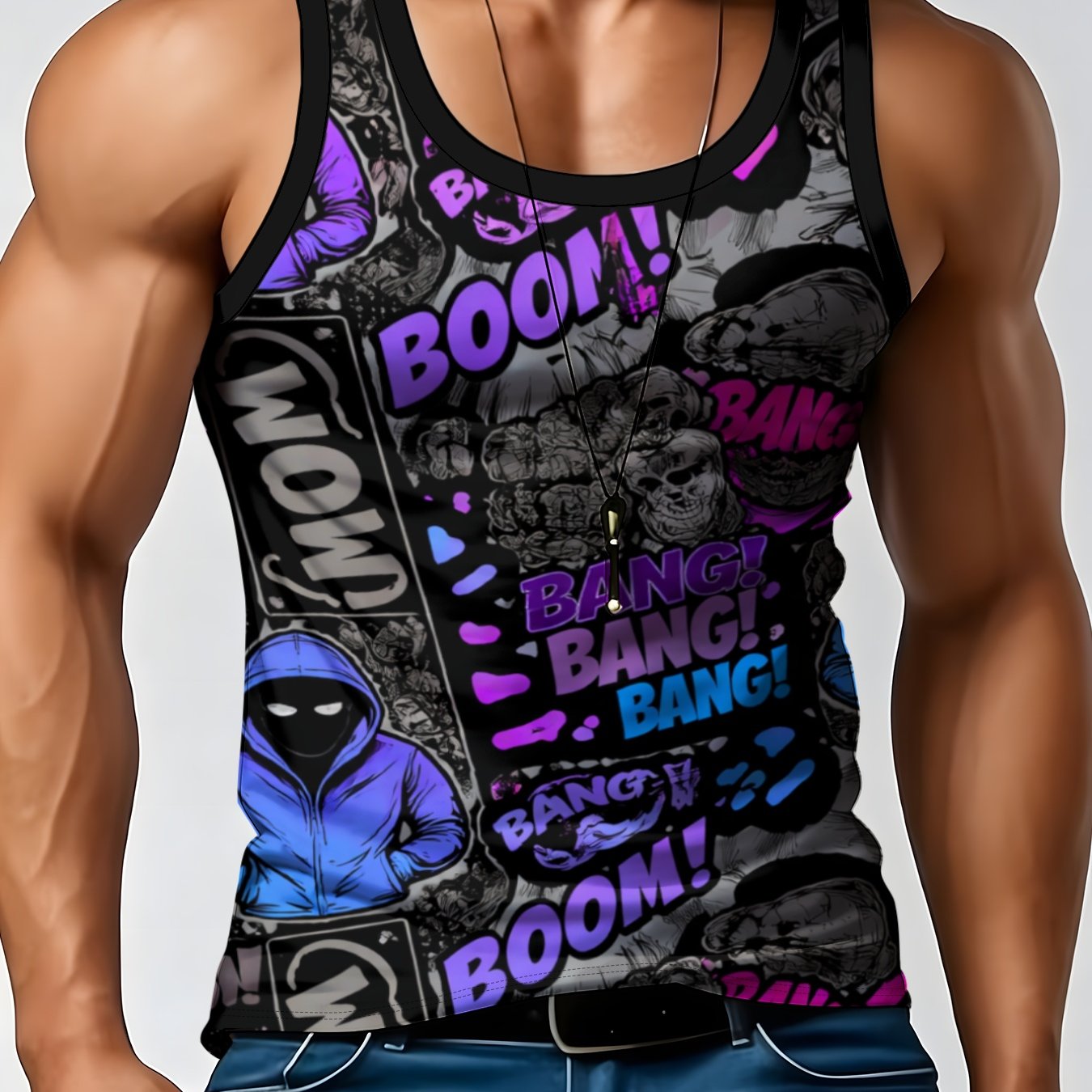 TEMU Men's Regular Fit Round Neck Sleeveless Vest, , Breathable Summer Casual Wear