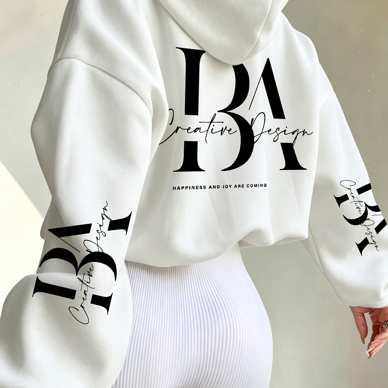 Short Hooded Sweatshirt with Creative Handwritten Print