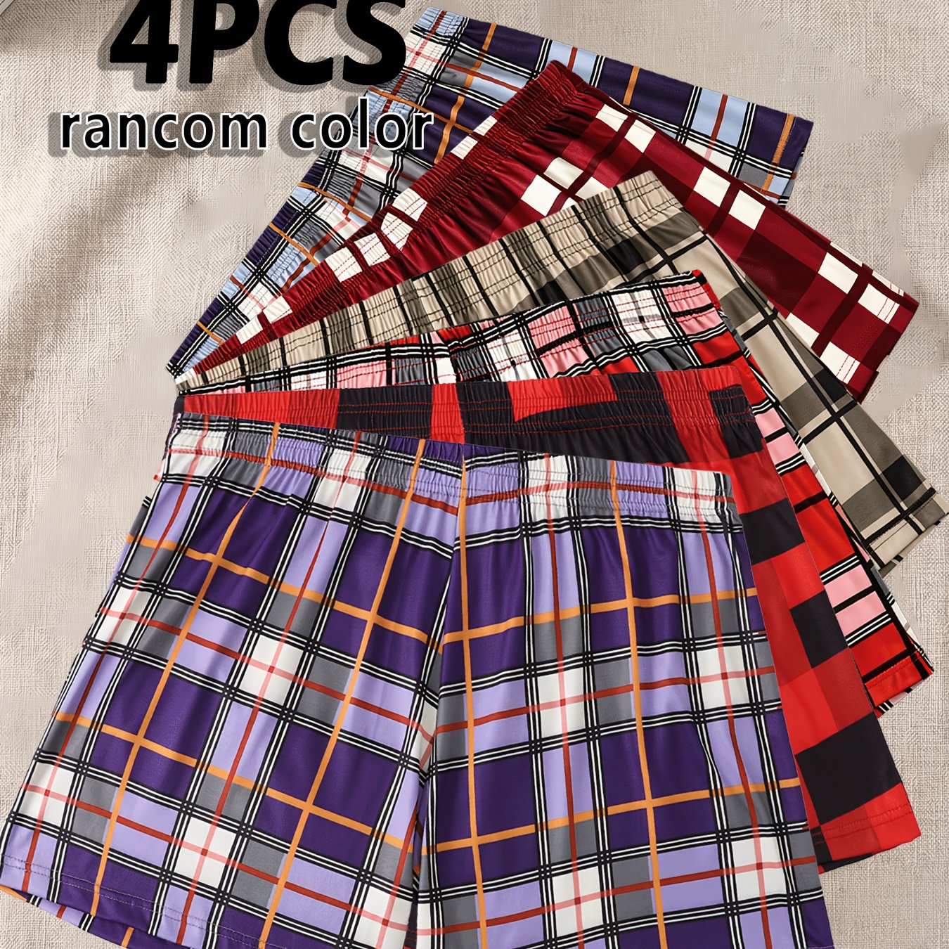 TEMU 4pz casuali boxer da , mutande a , stile scozzese, e traspiranti, poliestere, adatte per casa, uso , sport