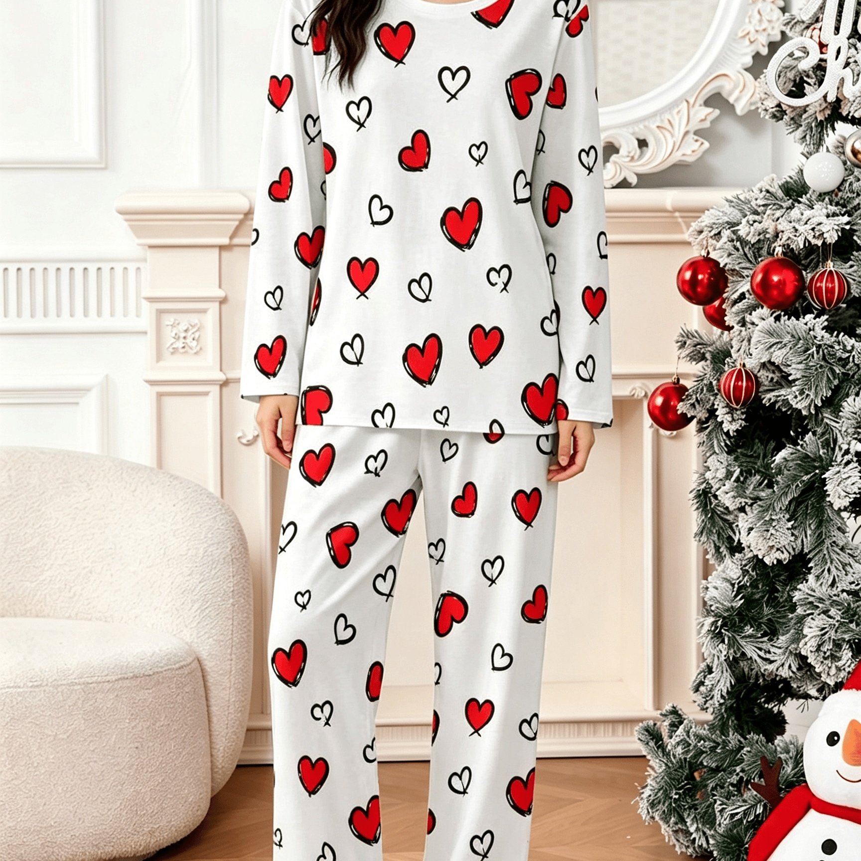 TEMU [Design d'impression – Pas de texture] Ensemble de vêtements d'intérieur pour femmes, Ensemble 2 pièces à manches longues pour femmes, Base