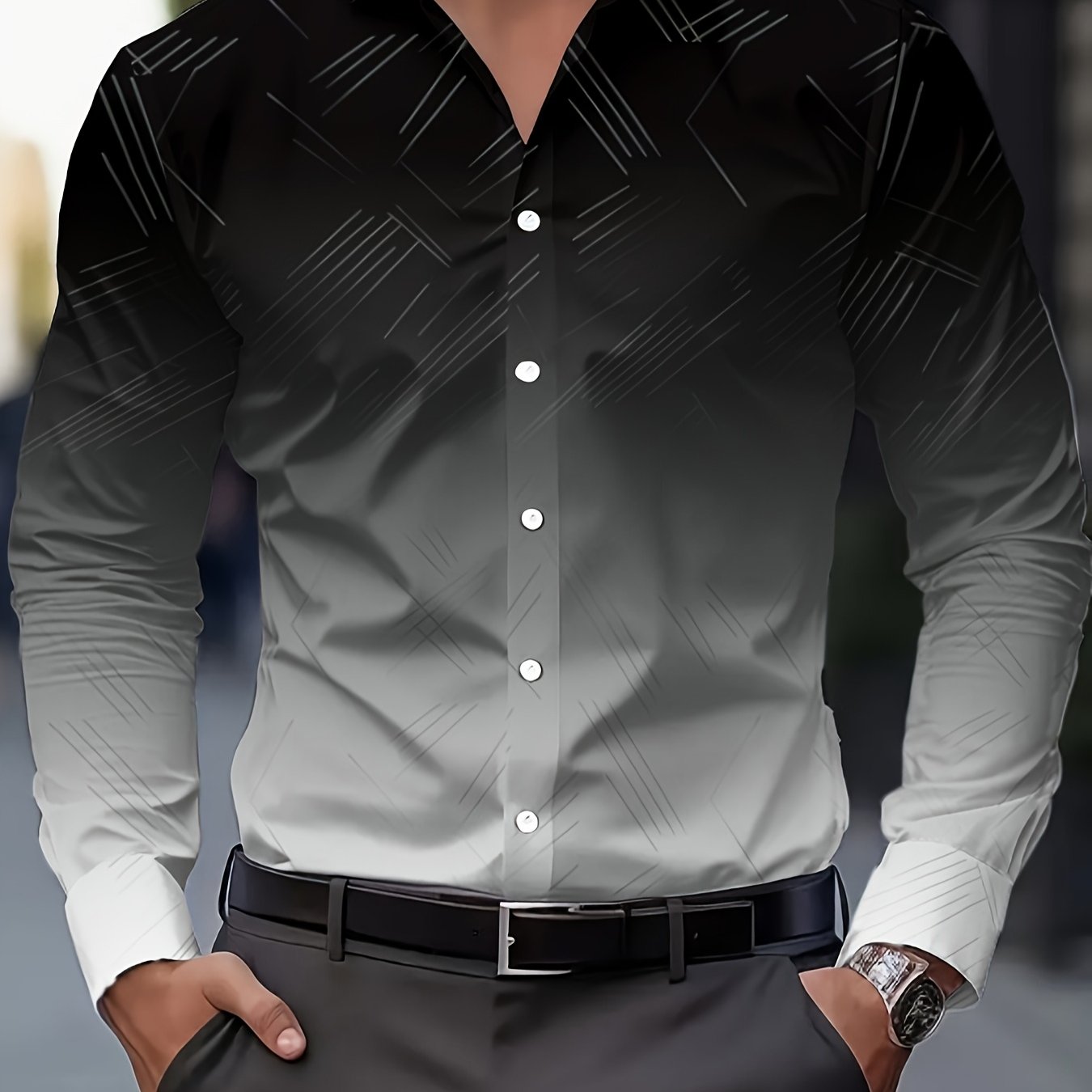 TEMU Men's Fashion Printed Shirt, Spring/autumn Casual Breathable Button- Long Sleeve Shirt