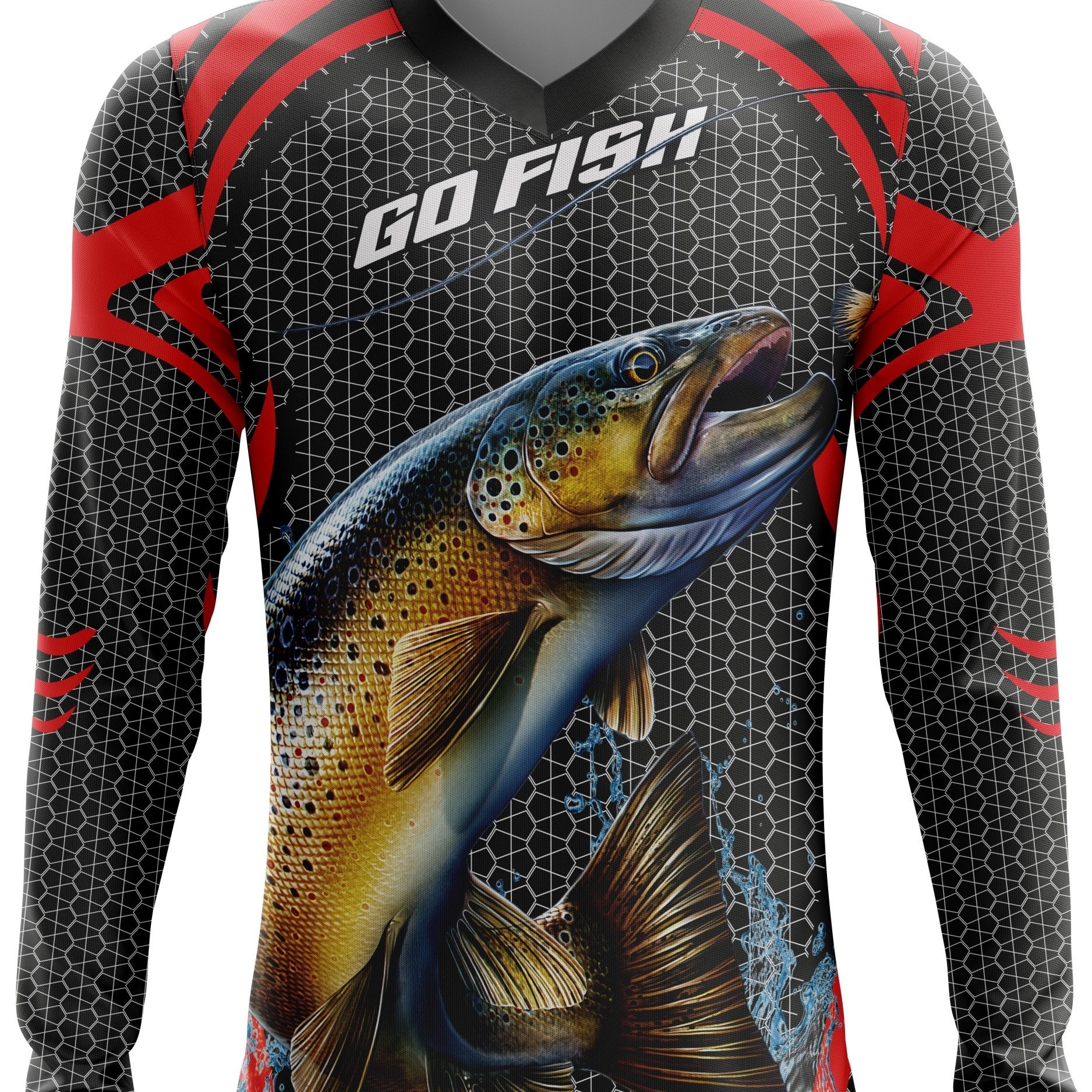 TEMU Men's Fishing Print Long Sleeve V-neck Rash Guard Shirt Moisture Wicking Quick-drying Medium Washable Fishing Hiking Cycling Outdoor Activities