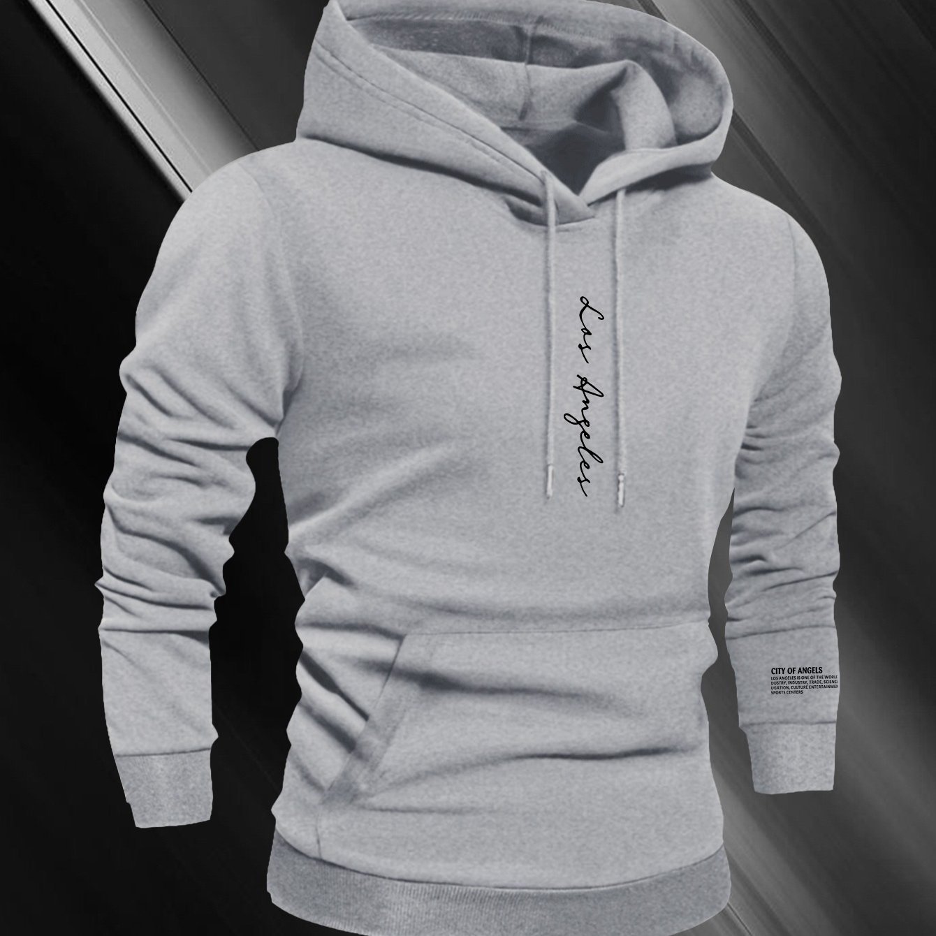 Image of Los Angeles Directional Opening Spring Autumn Men's Fleece Drawstring Hoodie With Kangaroo Pocket And Hooded Pullover