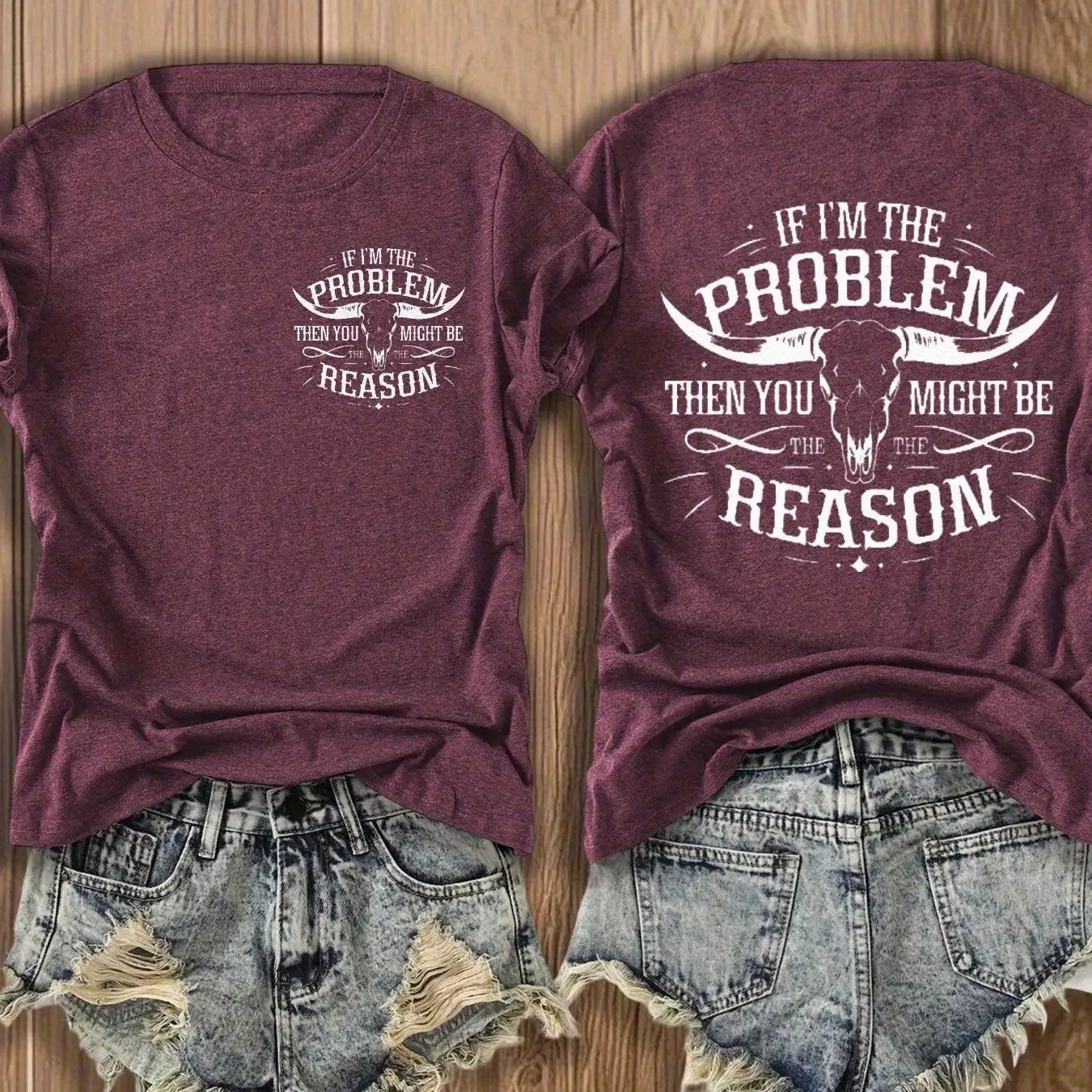 TEMU Women's T-shirt | "if This Was My Problem... You Wouldn't Be Listening" Double-sided Pattern Short Sleeve, Lightweight Beige Casual Top, Couple