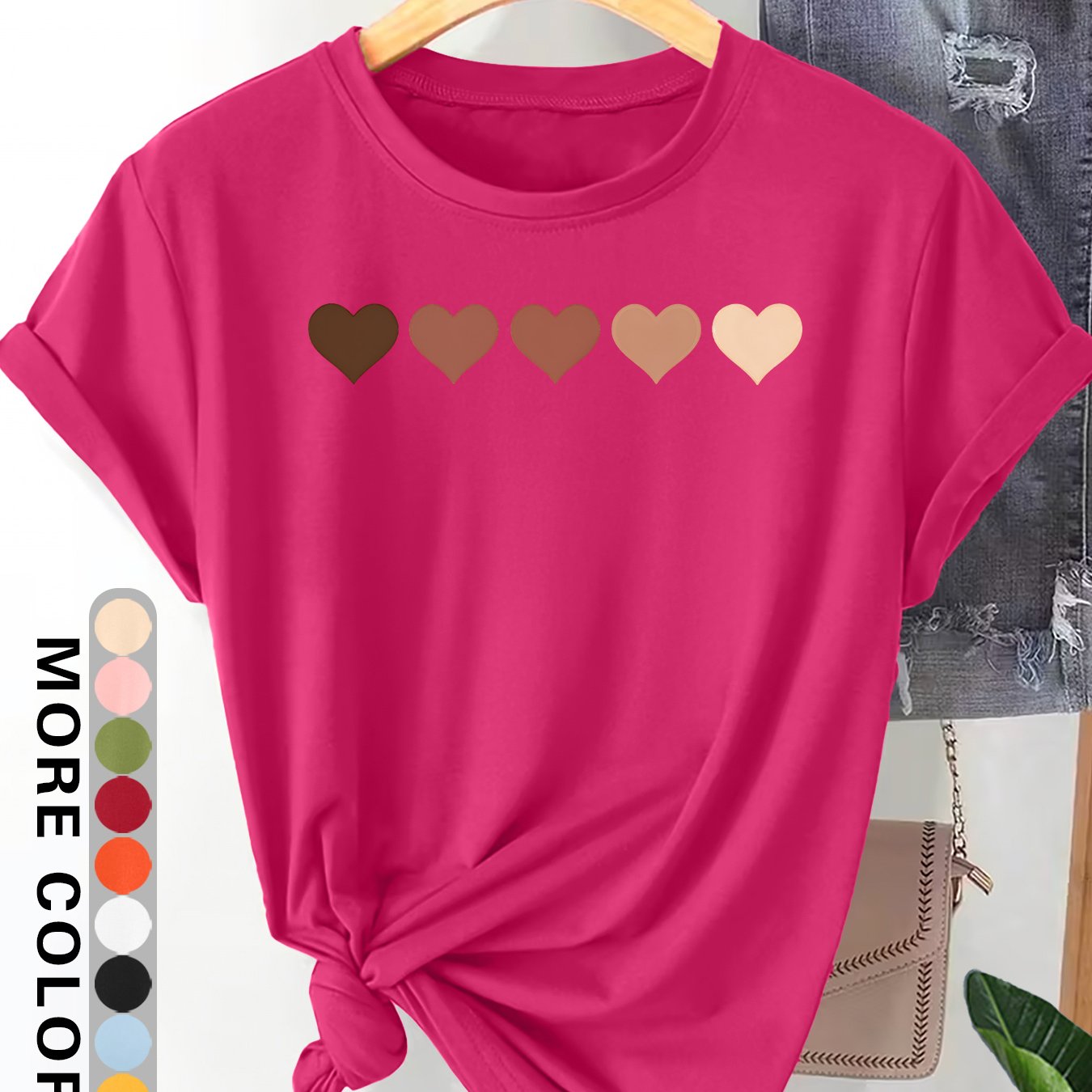 TEMU Women's Plus Size Oversized Short Sleeve T-shirt - Heart Print Round Neck Blouse-compatible Top | Soft Breathable Suitable For Commuting,