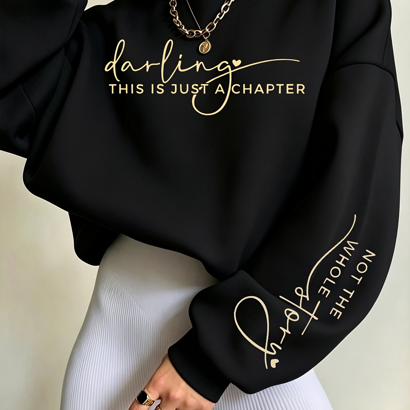 TEMU Autumn/ Crewneck Sweatshirt, English Letter Print, Loose Oversize Streetwear Sweatshirt, Fashionable Outfit For Trendsetters, Commuting, S,