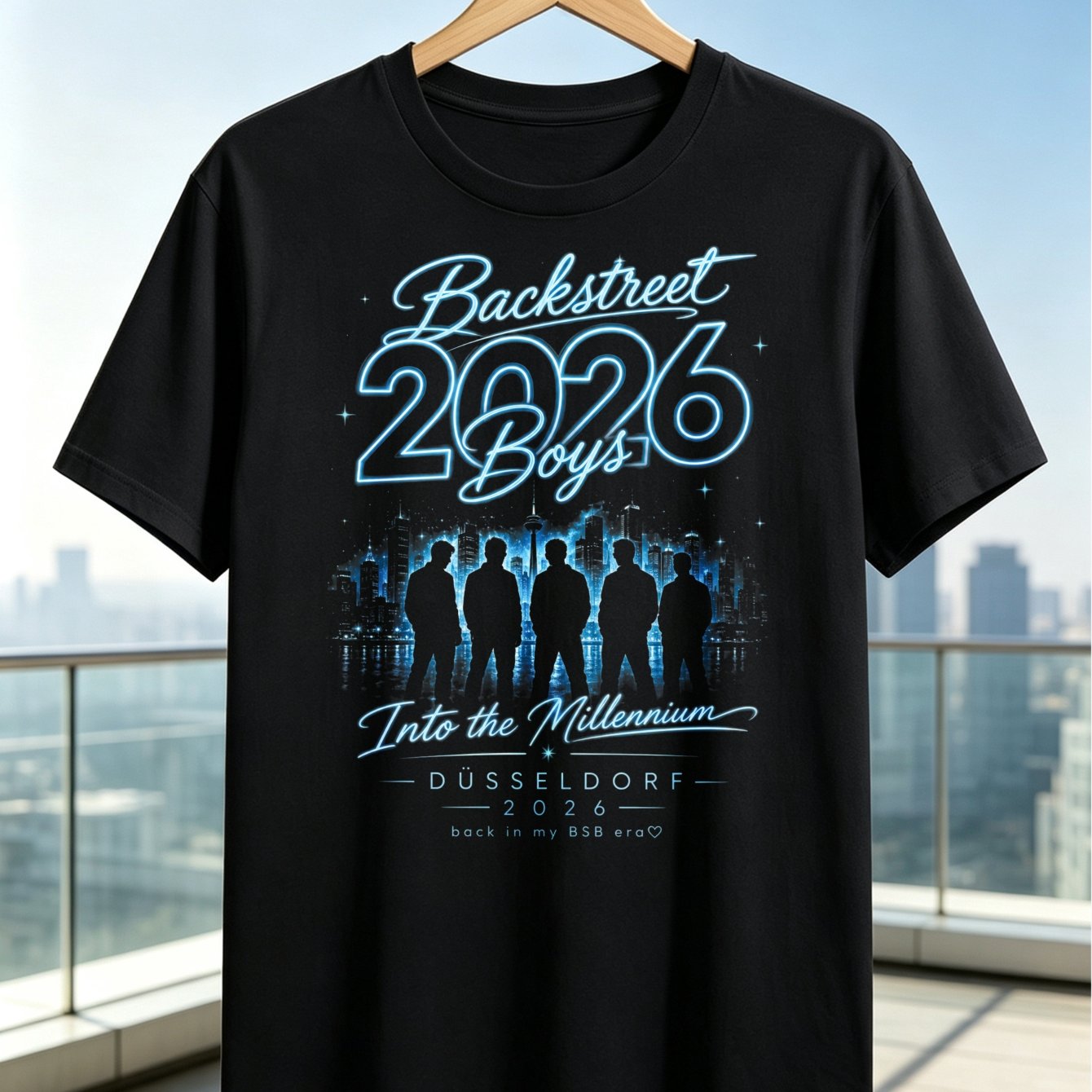Image of Backstreet 2026 Boys Blue City Nostalgic Neon Graphic T-shirt Unisex T-shirt