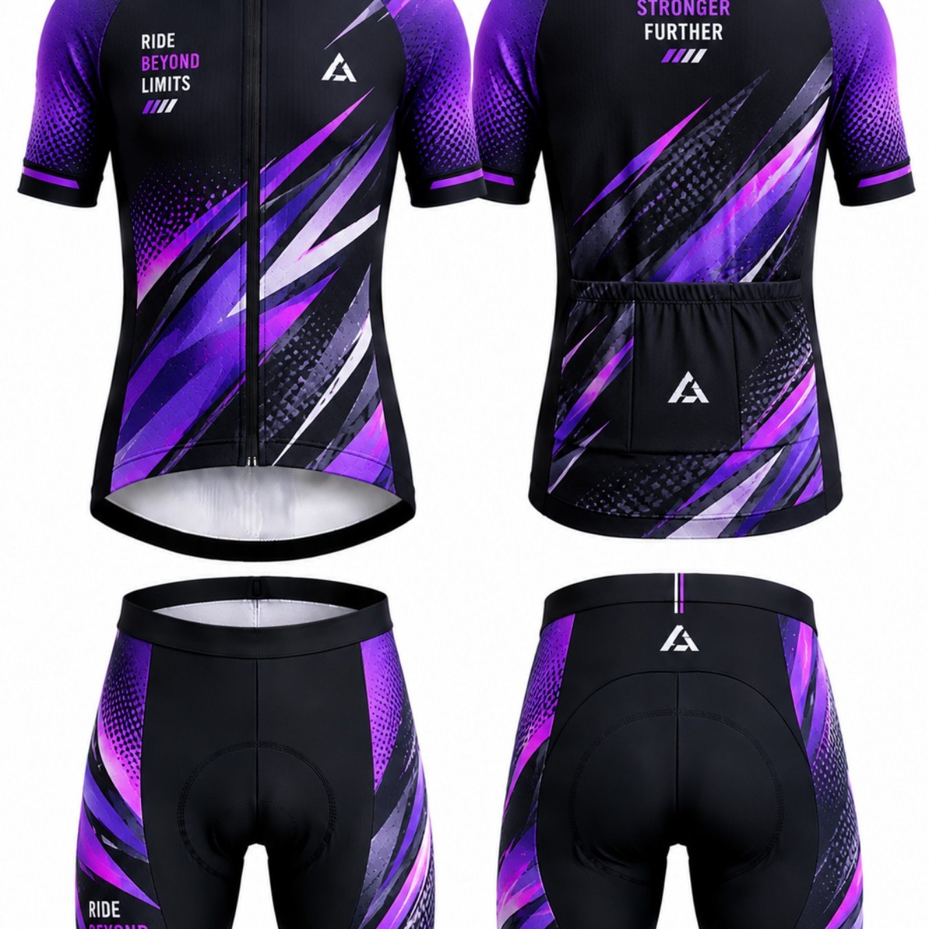 Image of 2pcs Men's Outdoor Sports Short Sleeve Cycling Suit Purple Breathable Stretchable Cycling Jersey And Shorts Set Ideal For Road Mountain Biking And