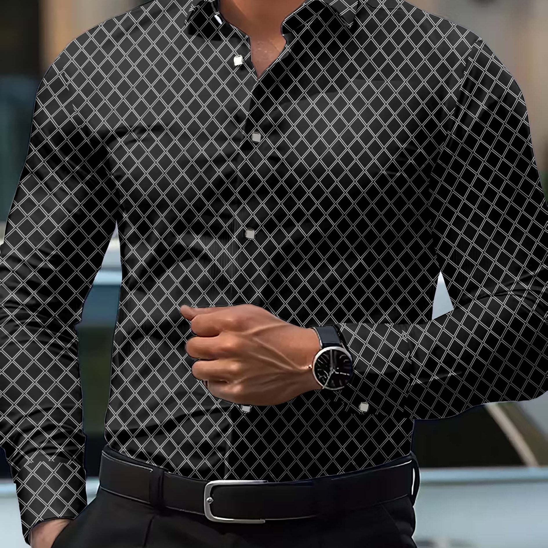 TEMU Men's Fashion Shirt, Casual Breathable Long-sleeved Button- Shirt With A Turn- Collar For Spring And Autumn