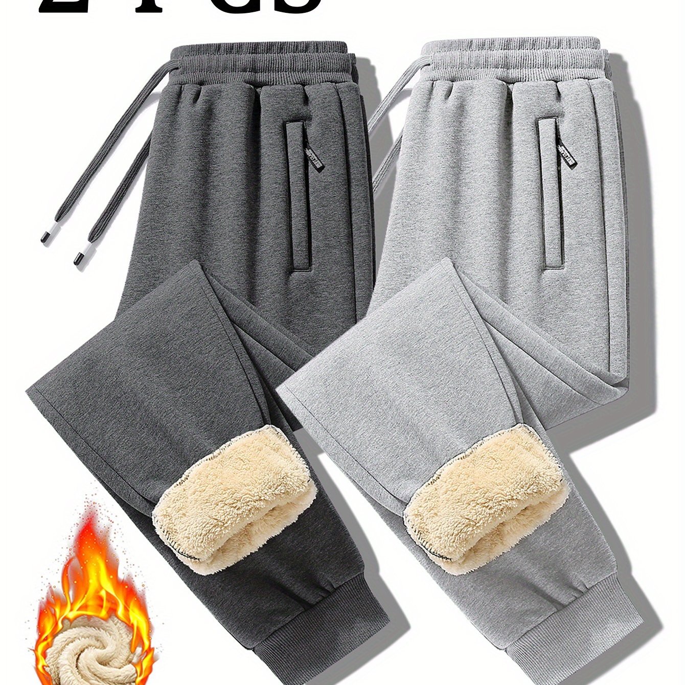 TEMU 2pcs Set Of Winter Men's Warm And Friendly Soft Casual Pants, Winter Outdoor Travel With Added Casual Pants, Hidden Zipper , Foot Binding, Warm