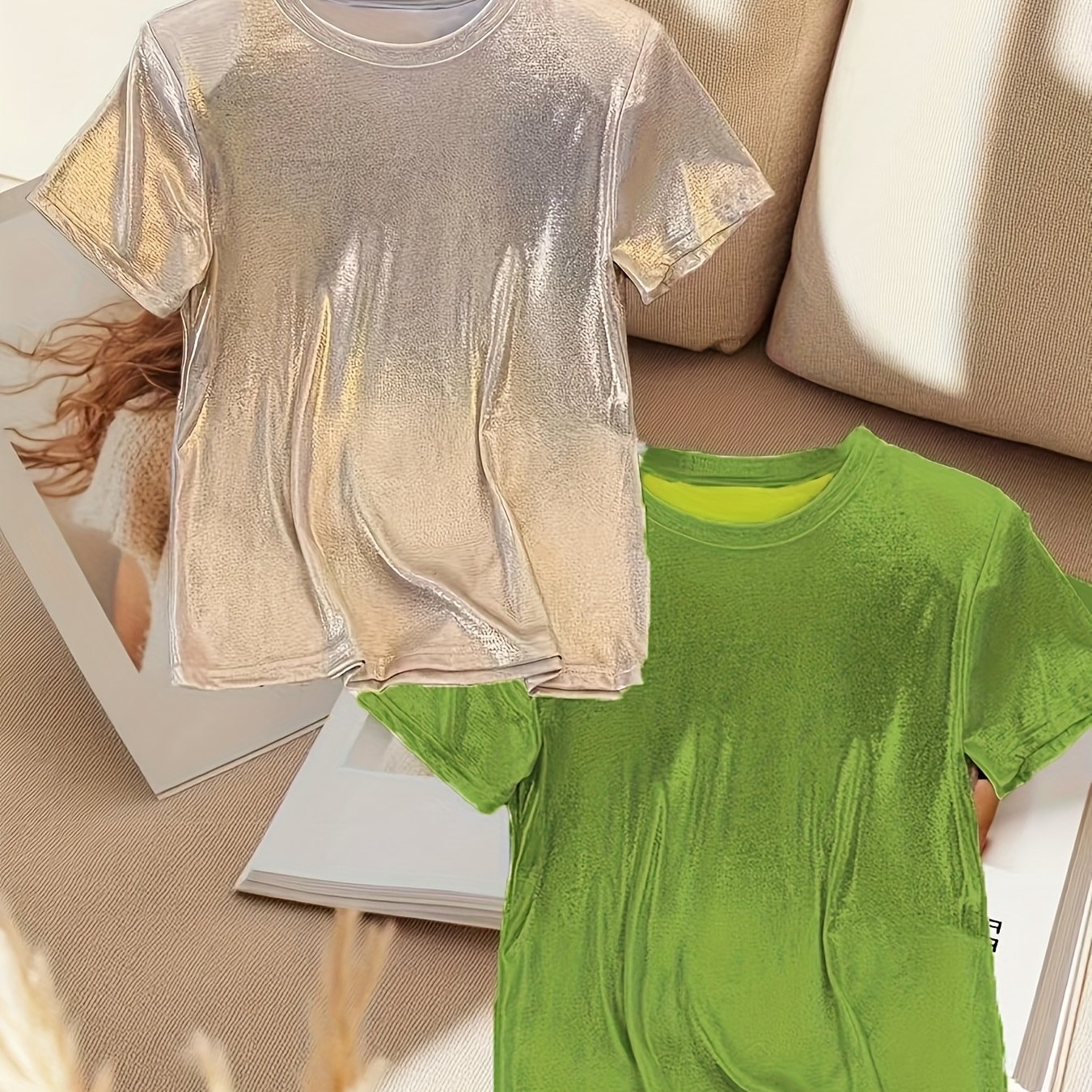 TEMU 2pcs Sparkle Princess T-shirt For Women - Casual Round Neck, Stretchy, Machine Washable - Perfect For Spring/summer/fall