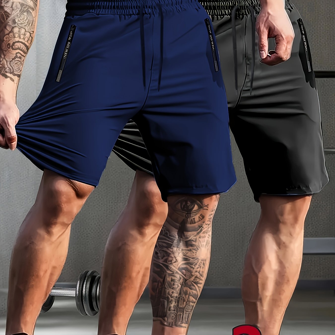 TEMU 2pcs Men's Trendy Fashion Athletic Shorts Set, With Drawstring Waistband And Letter Zipper Pocket, Perfect For Summer Outfits, Gym Training